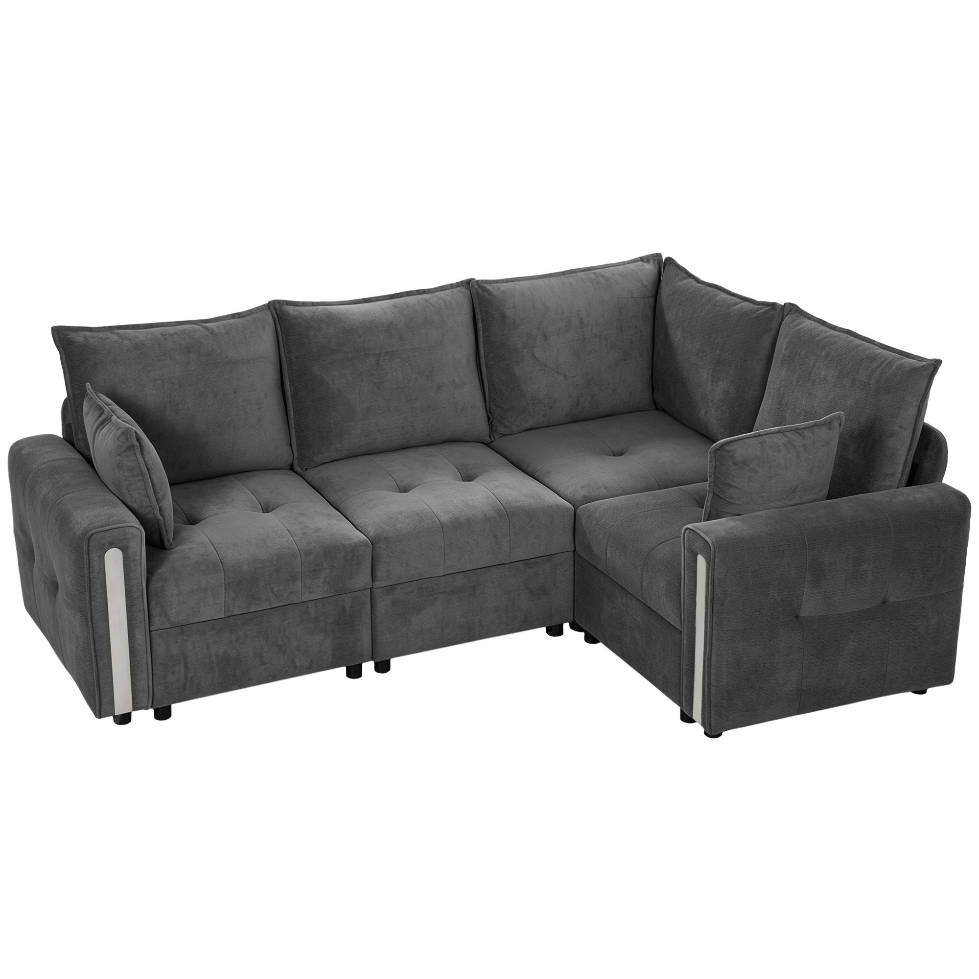 Homcom Unisex Dark Grey 228Cm L Shaped Sofa 3-Seater Sectional Sofa With Storage, - Image 4
