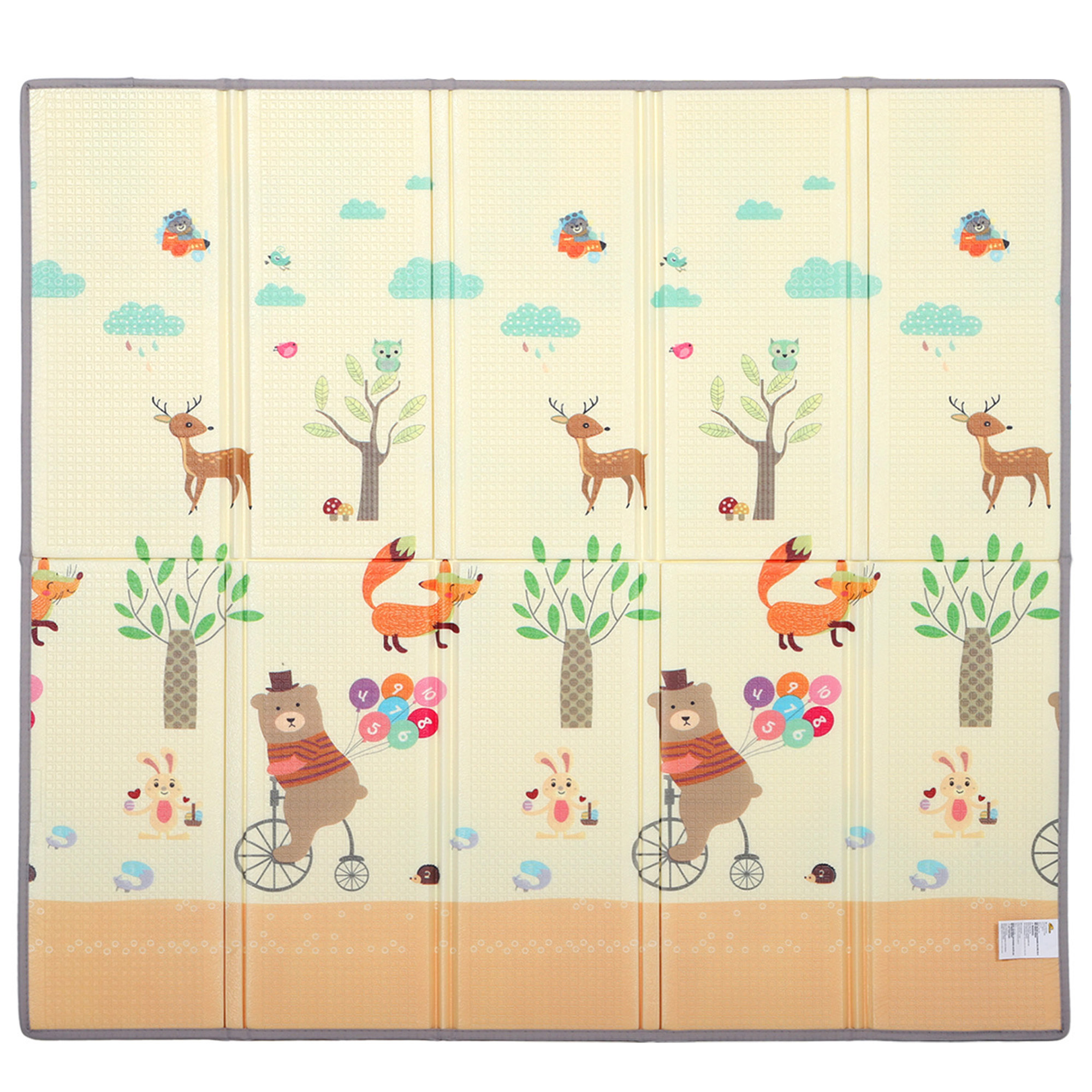 AIYAPLAY Krabbelmatte Faltbar Beidseitig Spielmatte Baby mit Waldtieren- & Naturmotiv 200 x 180 cm rutschfest wasserdicht Krabbeldecke Kindermatte für Innen & Outdoor, für Kinder 0-3 Jahre Aosom
