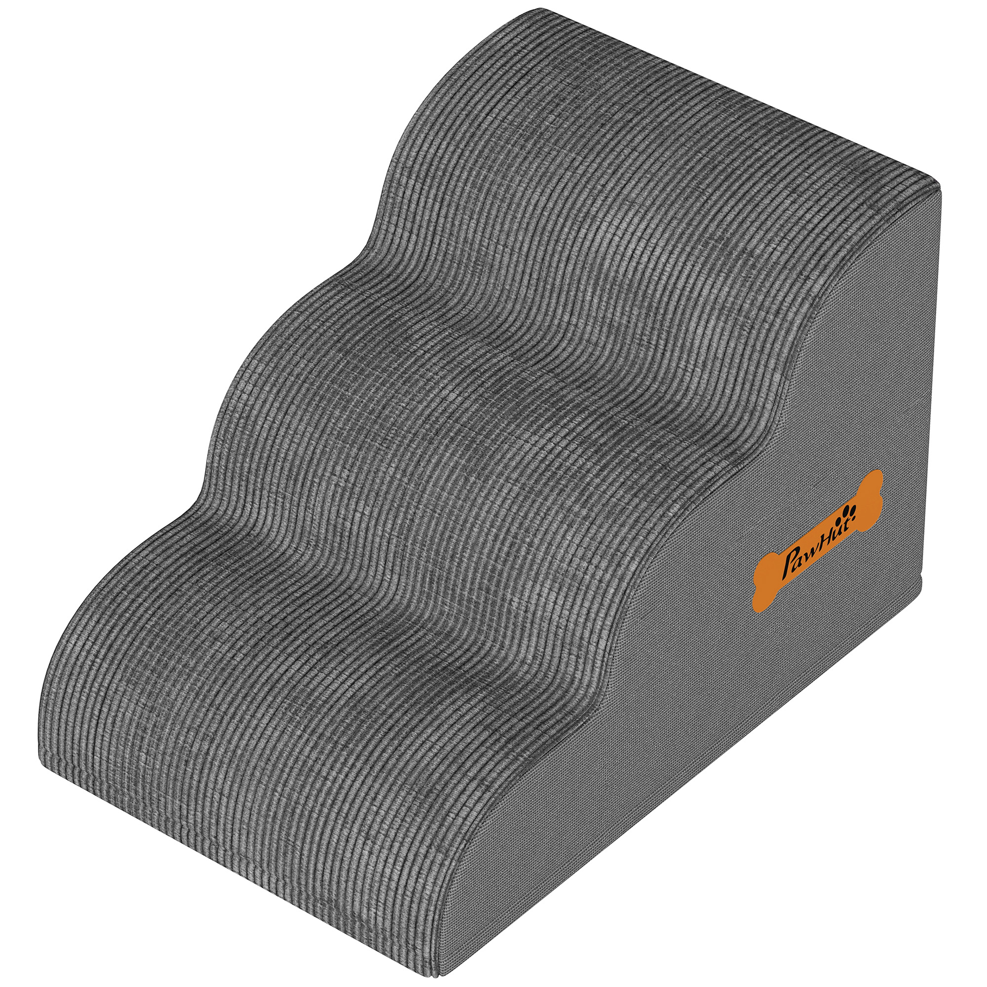 PawHut Hundetreppe 3 Stufen 39 cm Hoch Haustiertreppe für Kleine Hunde Katzentreppe Hunderampe mit Waschbar Bezug Tragegriff, Einstiegshilfe für Bett, Sofa, Couch Grau Aosom