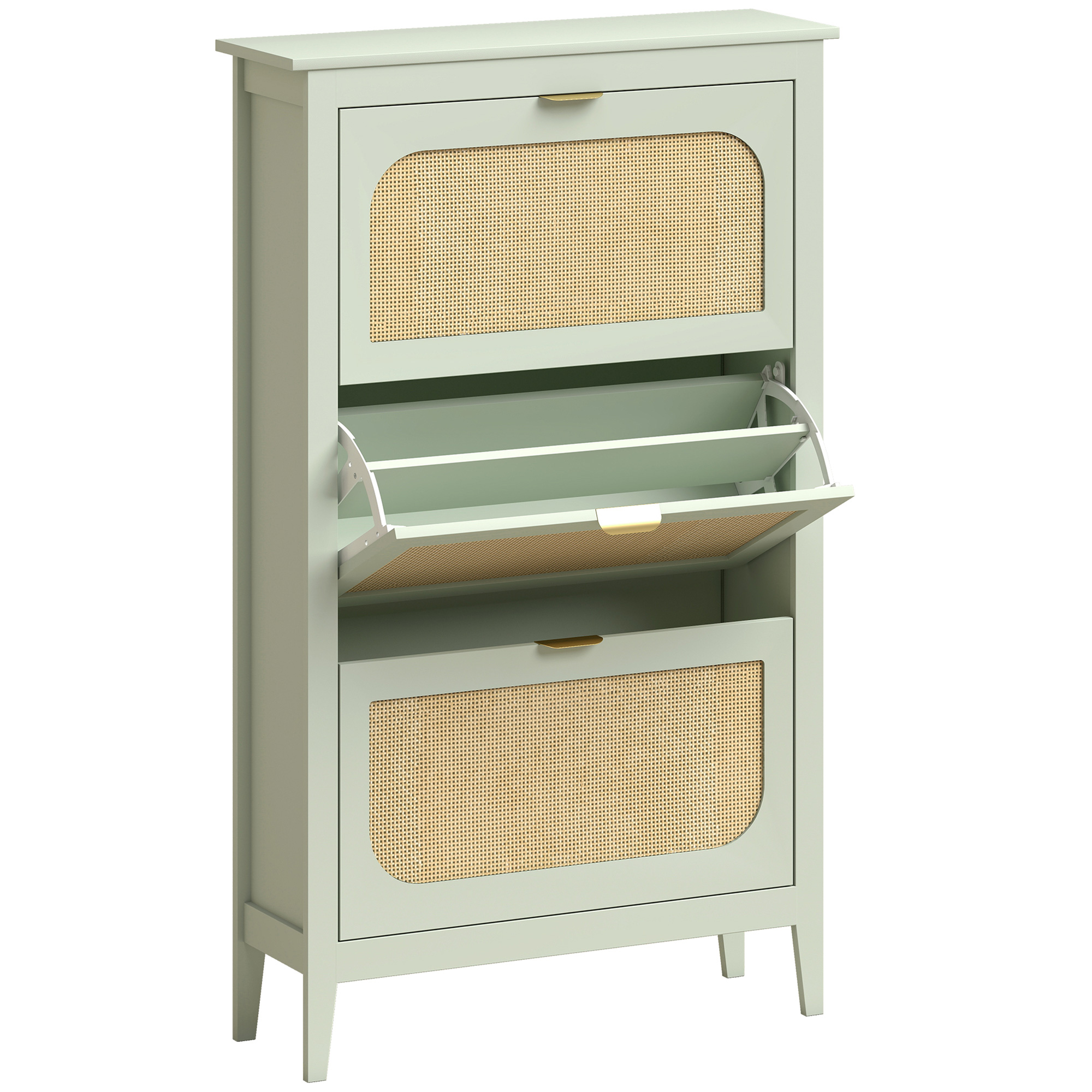 HOMCOM Narrow Shoe Cabinet, Boho Slim Shoe Storage Cabinet with 3 Flip Drawers, Holds 21 Pairs, Light Green
