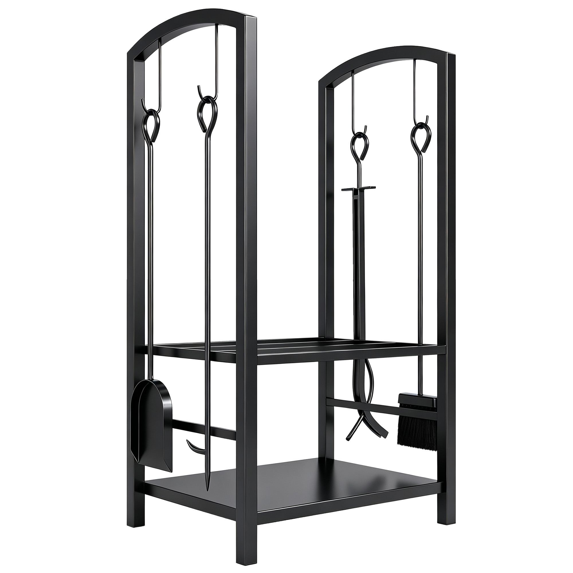 Küttepuude riiul, puude hoiustamiseks, 2 tasandit, kaminatarvikud, kuni 100 kg, teras, must, 40 x 30 x 74,5 cm