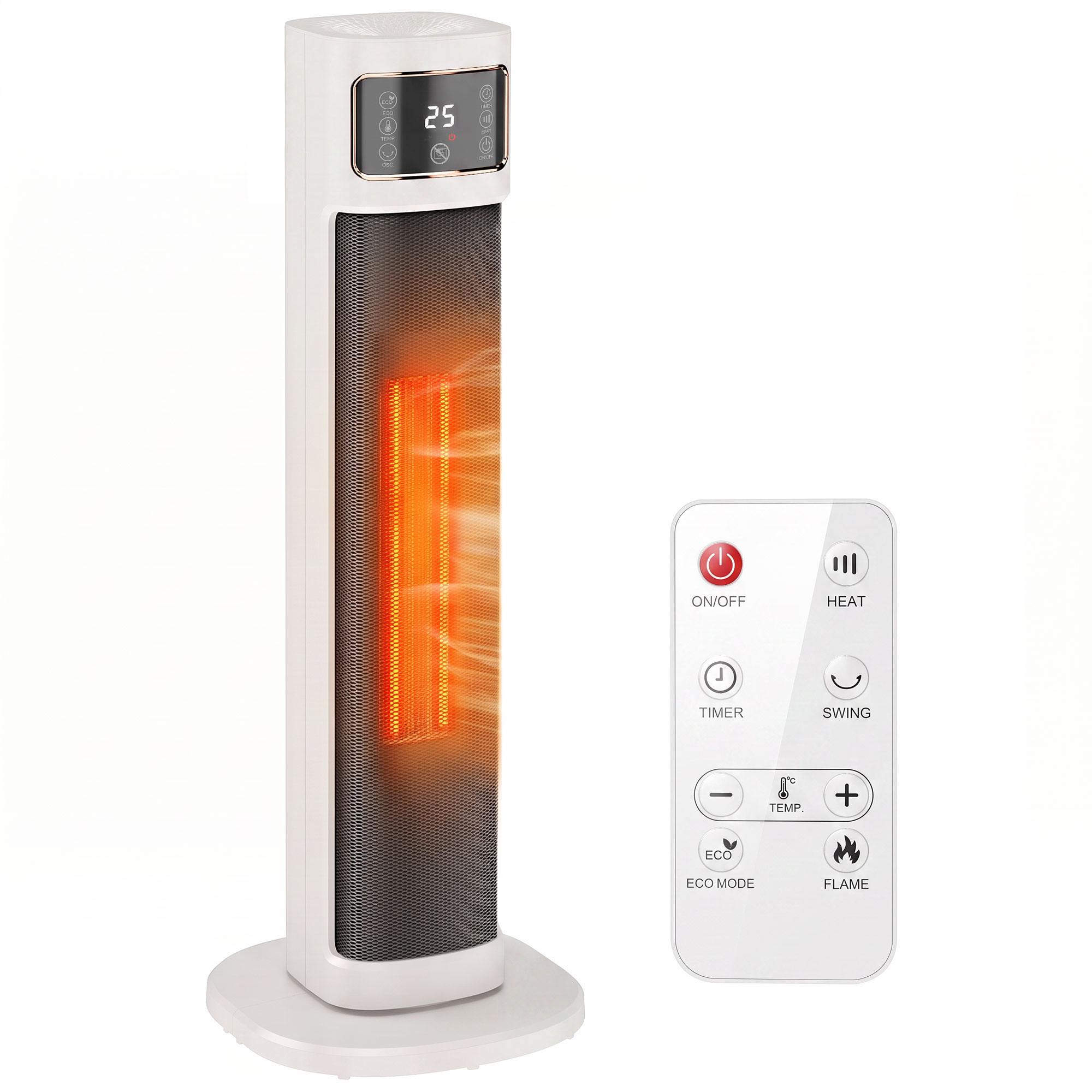 Homcom White Portable Space Heater, 2000W Ceramic Heater With 4 Modes (Eco Mode), Adjustable Thermostat, Remote, Low Energy