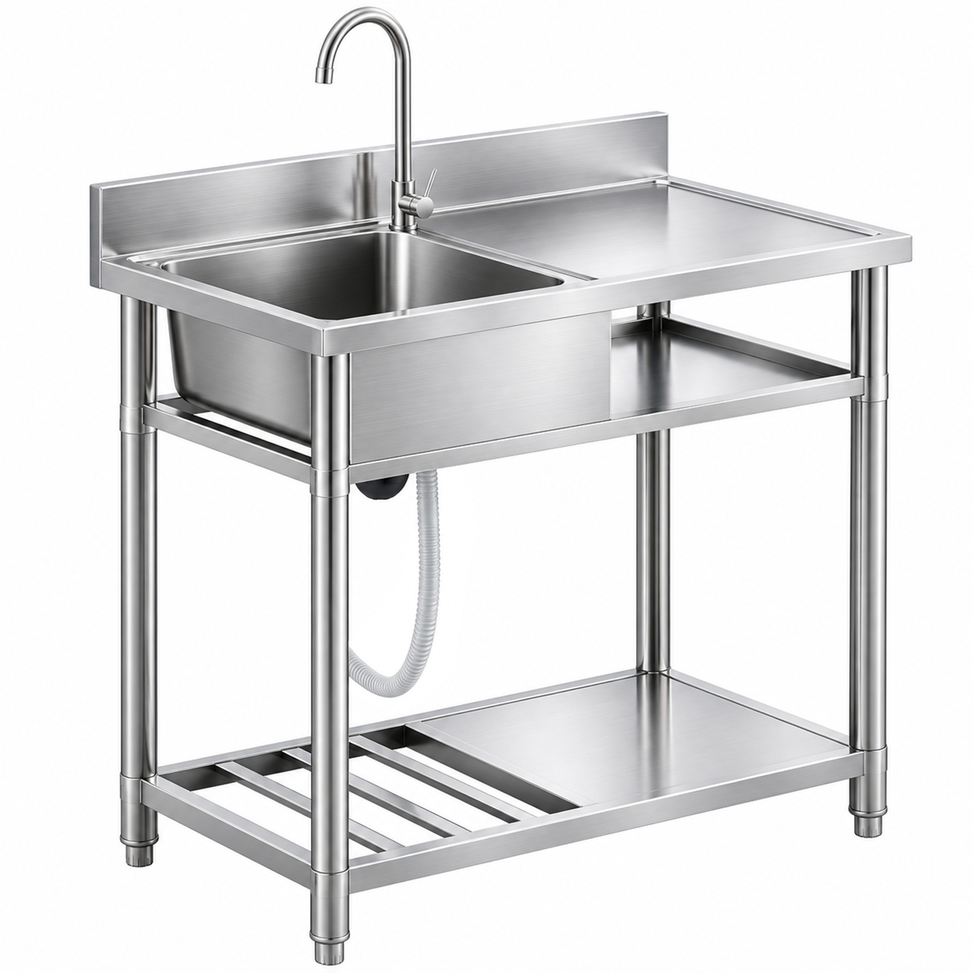 HOMCOM Outdoor Stainless Steel Kitchen Sink, Freestanding Sink Single Bowl with Cold and Hot Water Pipe and Storage Shelves HOMCOM Outdoor Stainless Steel Kitchen Sink, Freestanding Sink Single Bowl with Cold and Hot Water Pipe and Storage Shelves