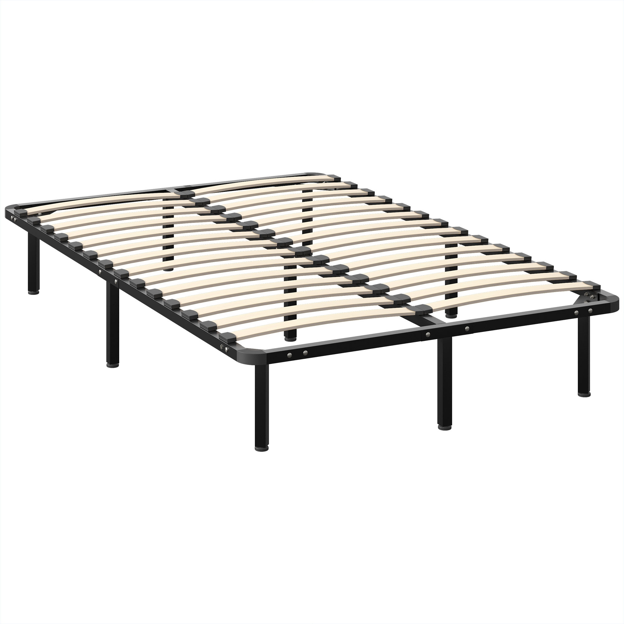 HOMCOM Pat Industrial 120x190x31 cm cu 28 de Lamele și Spațiu de Depozitare, Lemn și Oțel, Negru și Lemn Natural | Aosom Romania