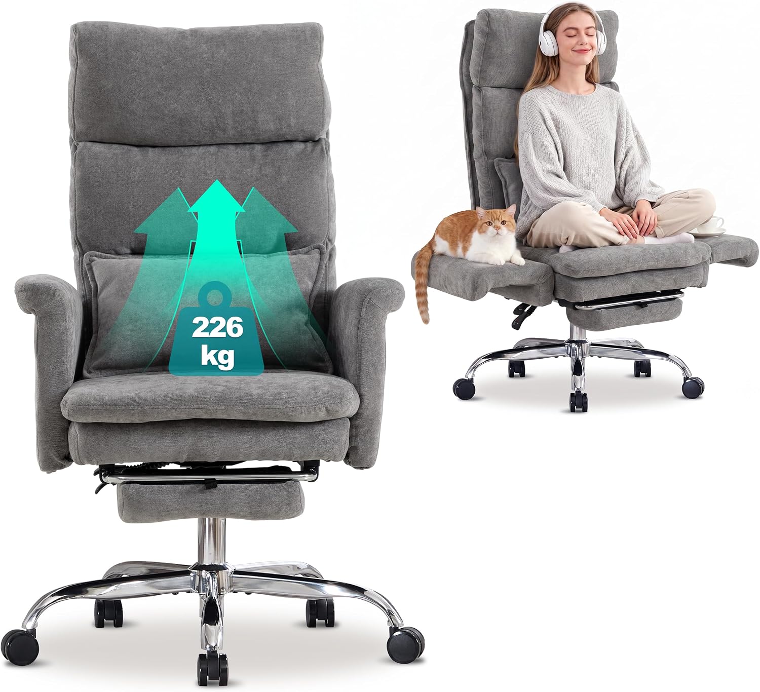 Ergonomischer Bürostuhl mit Fußstütze, Grau Aosom.de