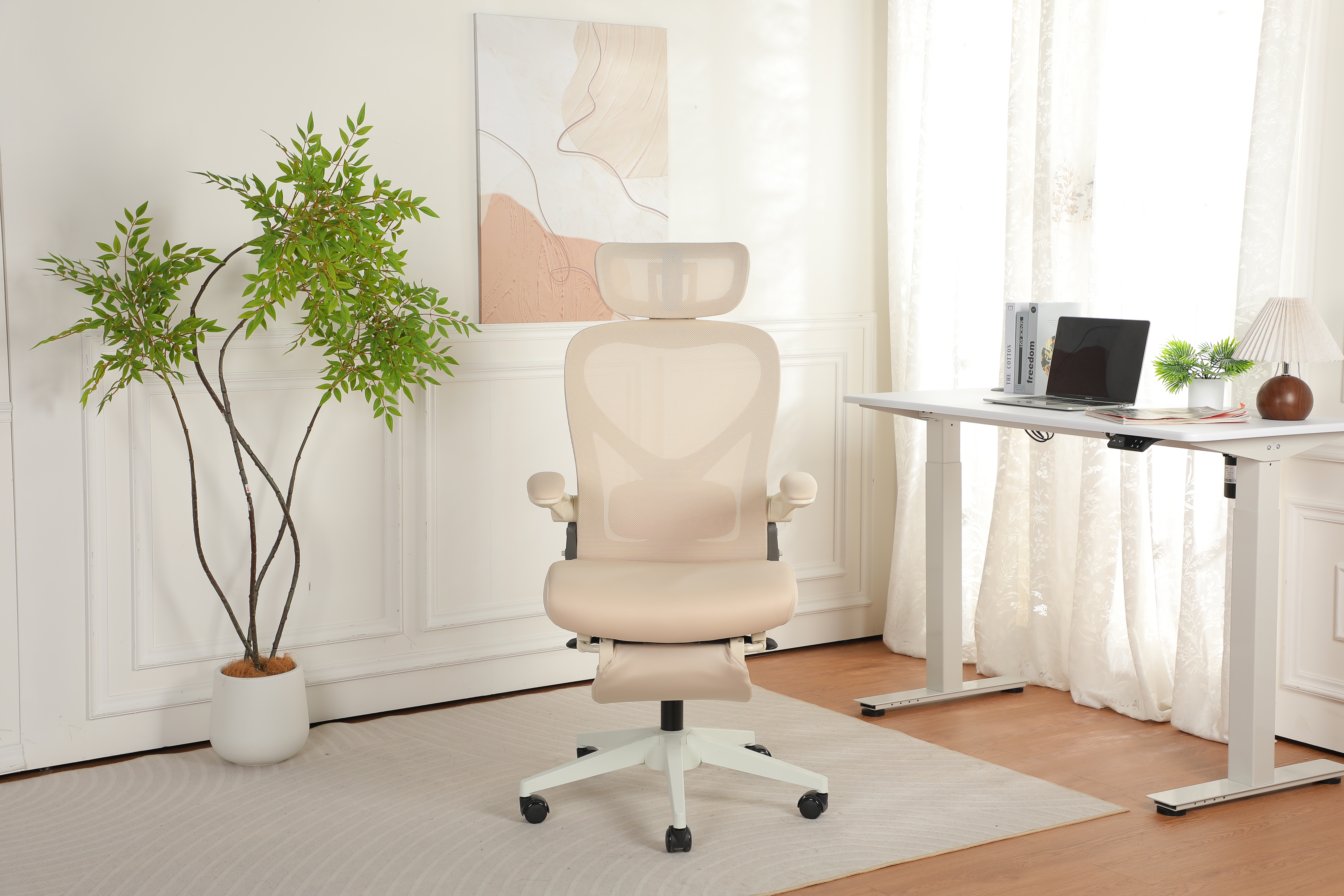 Ergonomischer klappbarer Bürostuhl, Creme Aosom.de
