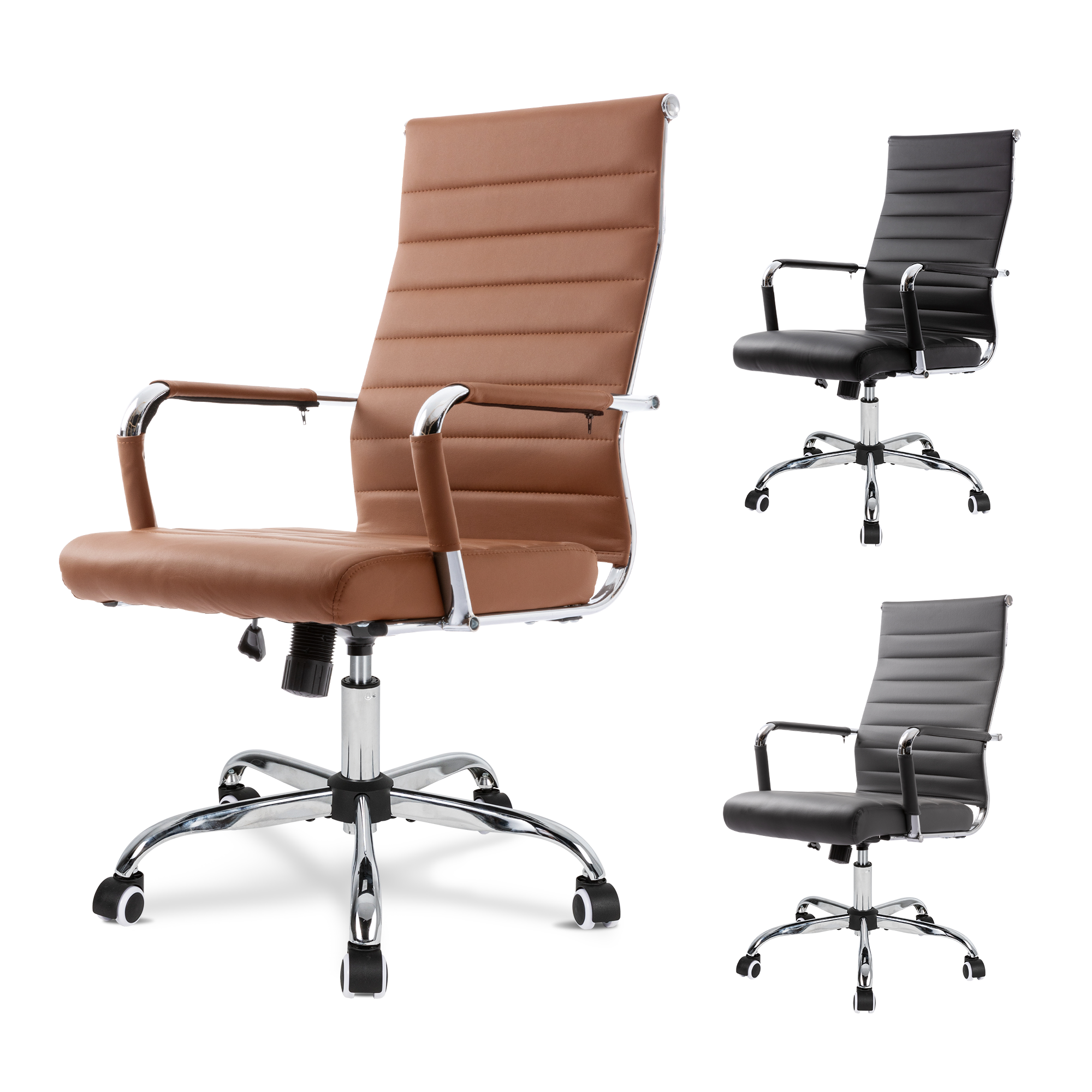Ergonomischer Bürostuhl aus PU-Leder mit Lendenstütze, Braun Aosom.de