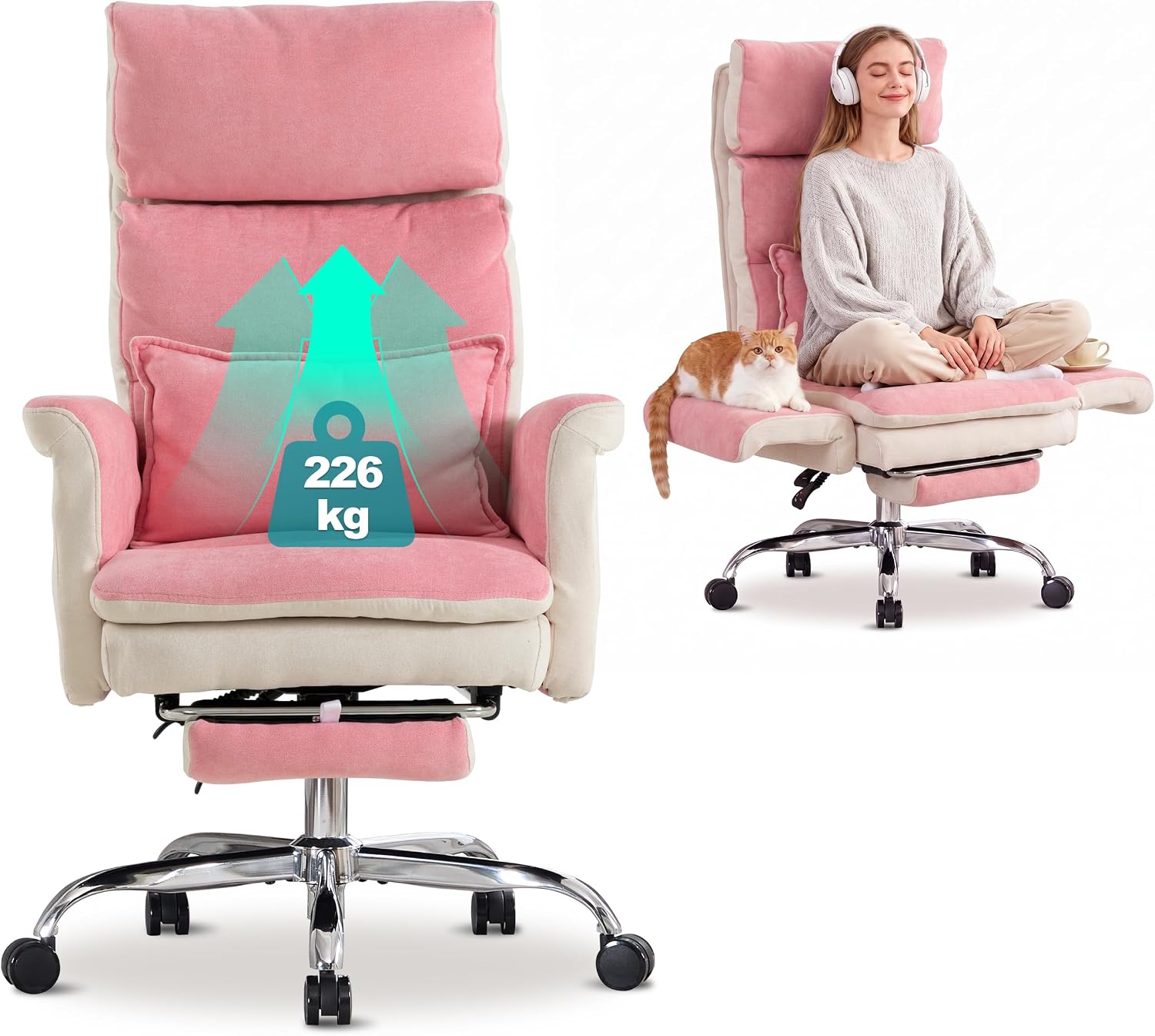 Ergonomischer Bürostuhl mit Fußstütze, Rosa Aosom.de