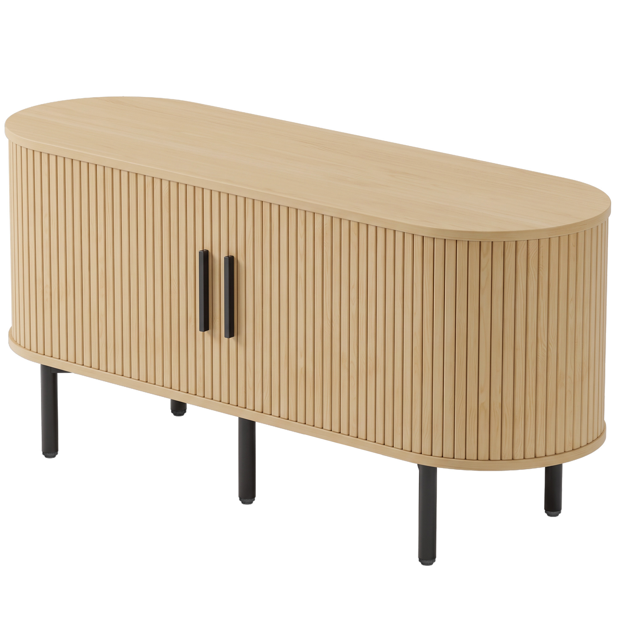 Meuble TV 106 cm, Meuble Télé pour 50 Pouces, 2 Portes Coulissantes à Tambour 4 Compartiments Étagères Réglables, Chêne