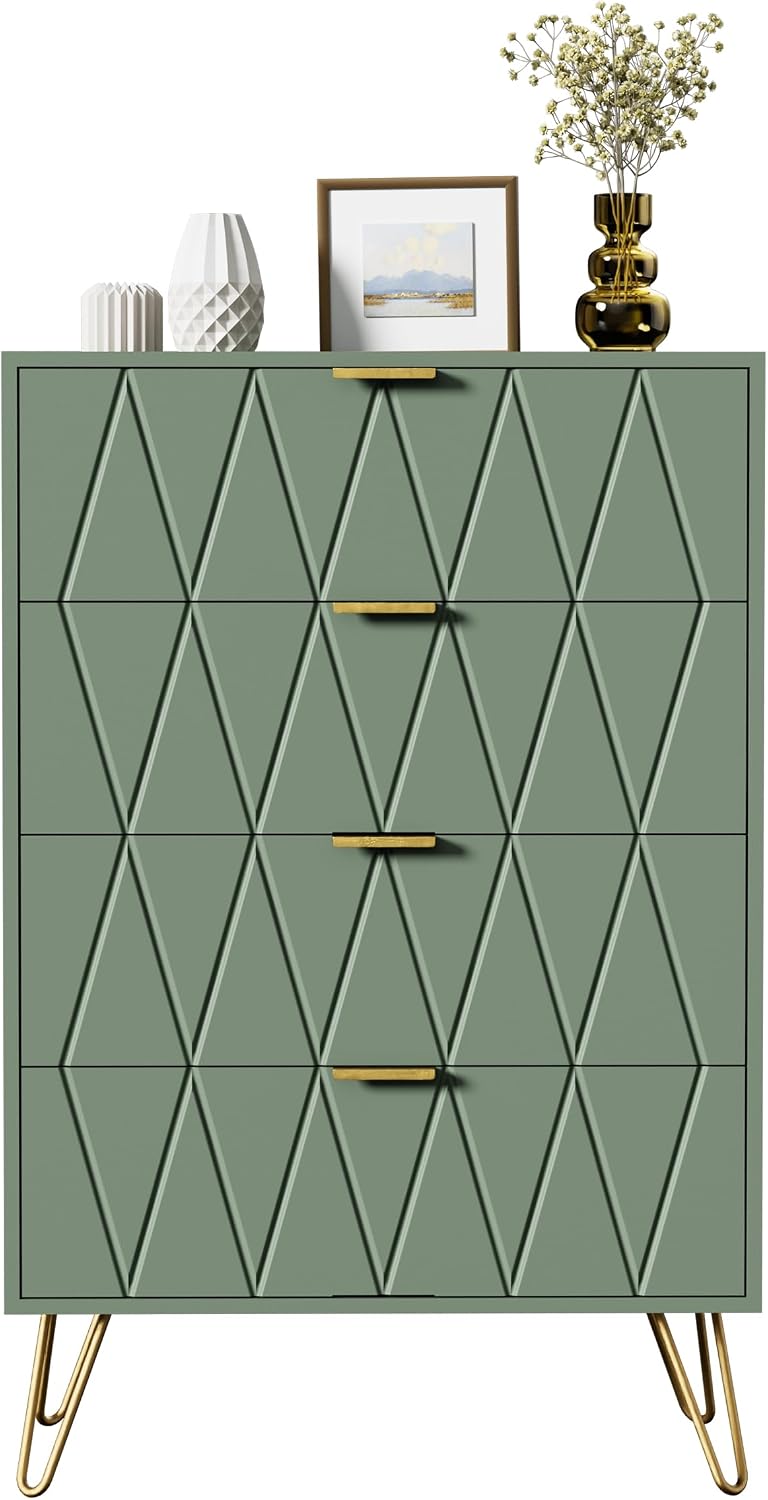 Schmale Kommode mit 4 Schubladen, Grün/Graublau Aosom.de