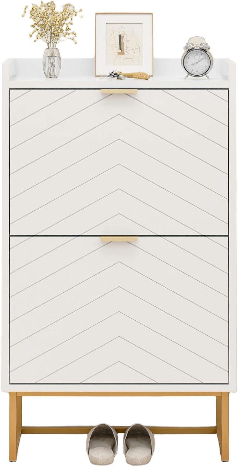 Schuhschrank mit 2 Klappen, Weiß Aosom.de