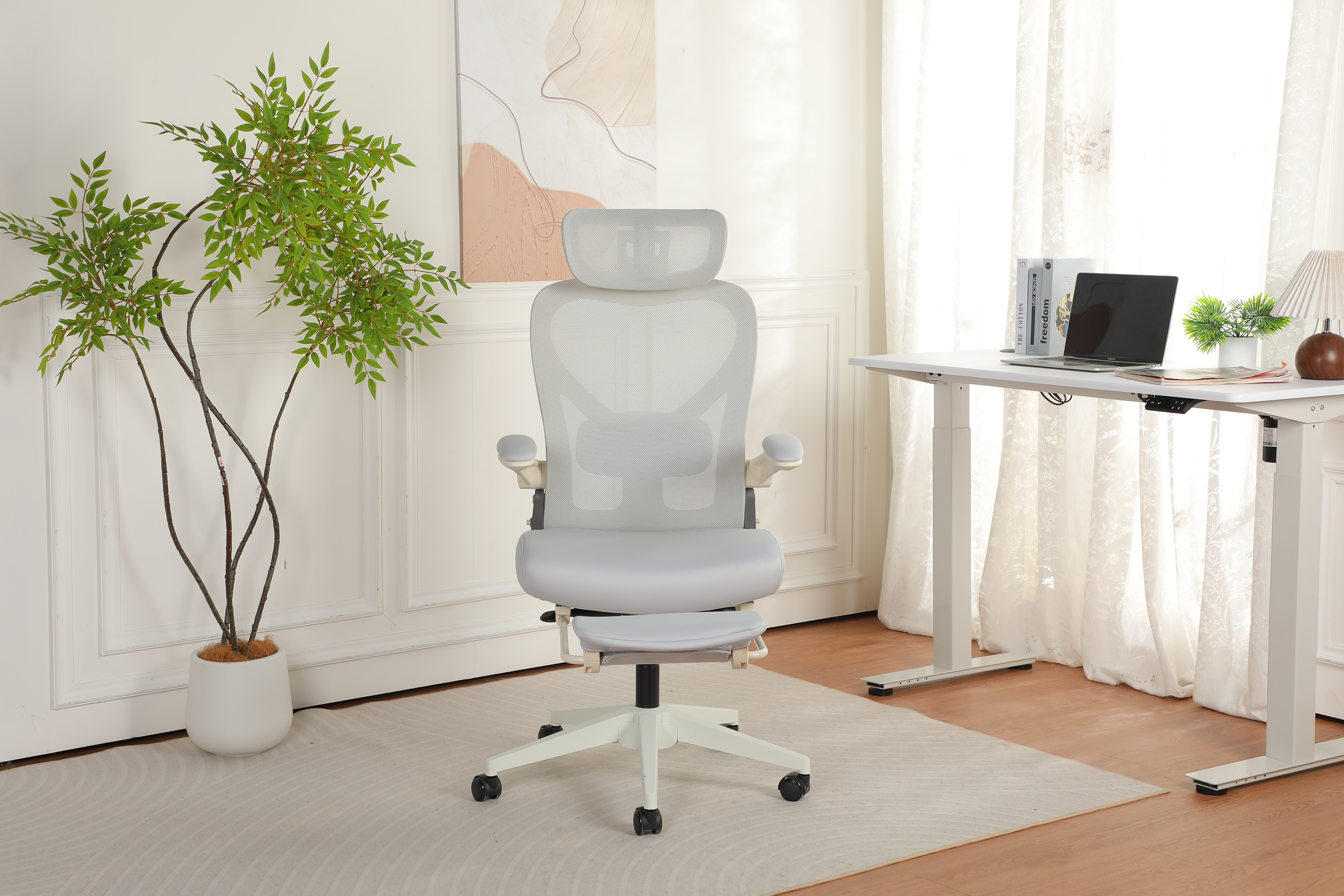 Ergonomischer klappbarer Bürostuhl mit 3D-Kopfstütze, Grau Aosom.de