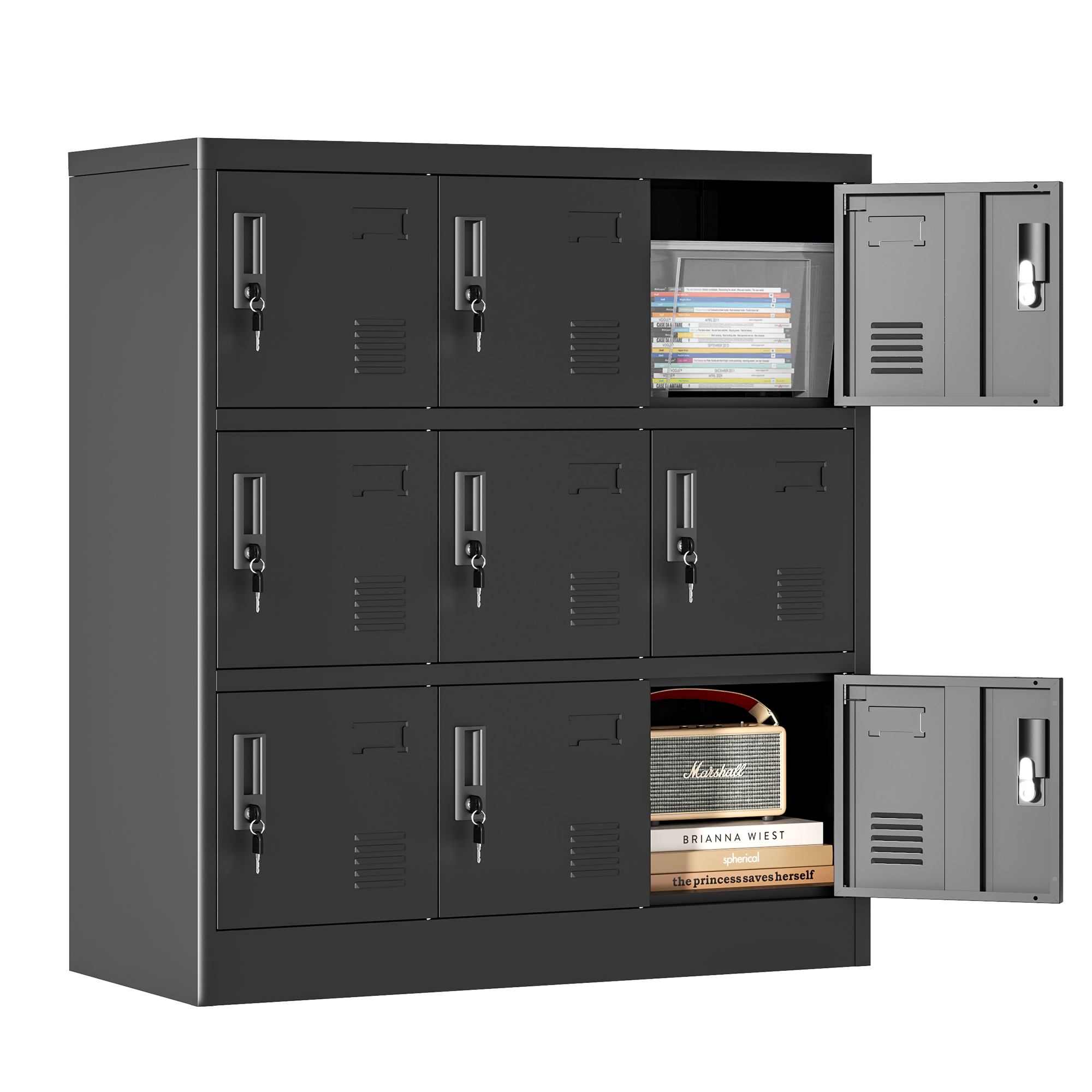 Metallschließfachschrank mit 9 Fächern und Einzelschlössern, Schwarz Aosom.de