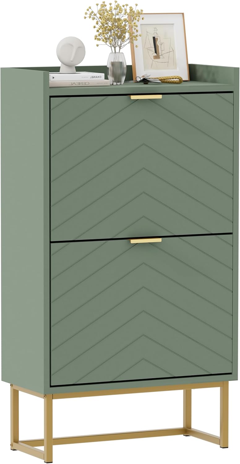 Schuhschrank mit 2 Klappen, Grün Aosom.de