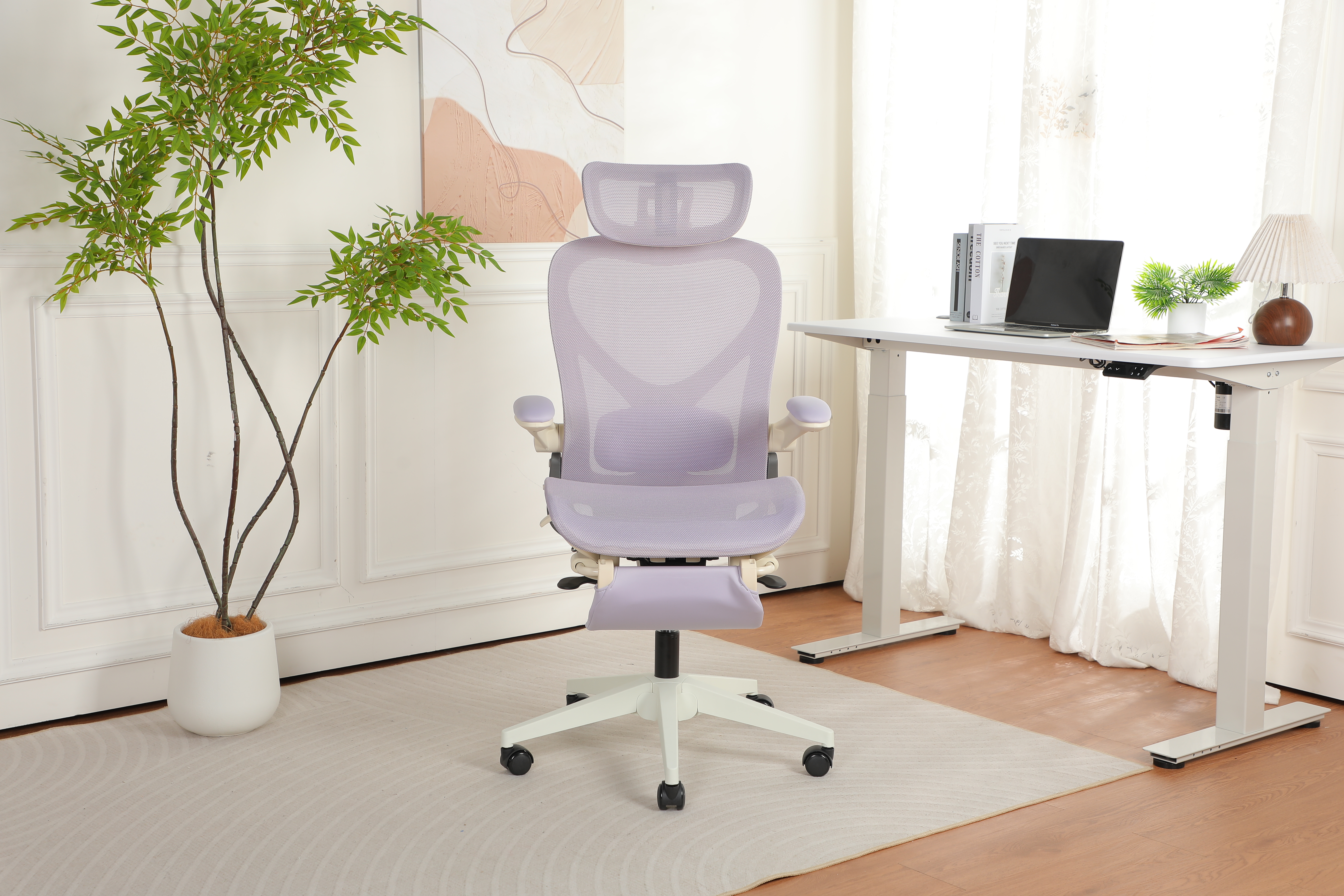 Klappbarer ergonomischer Bürostuhl mit 3D-Kopfstütze, Lila Aosom.de