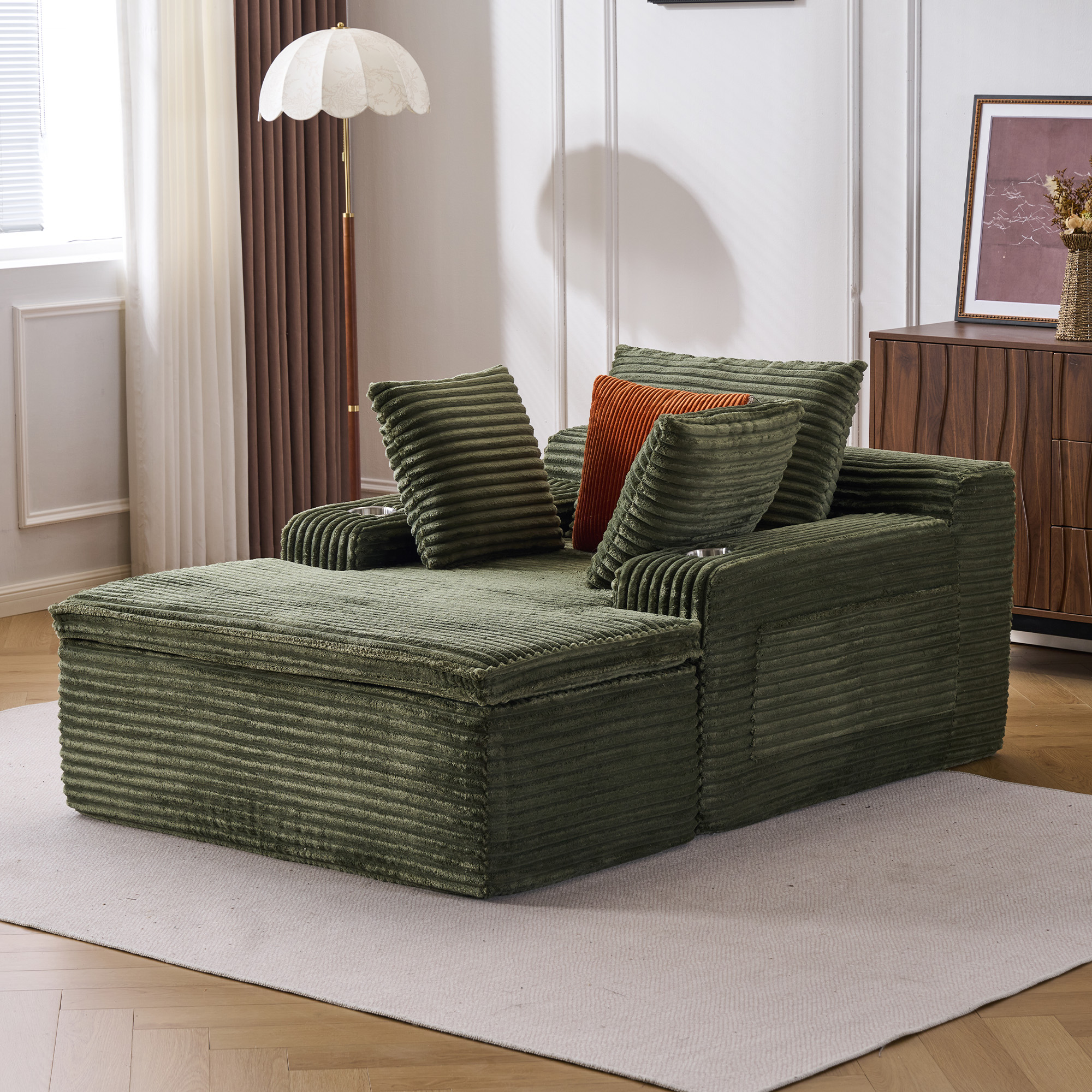 Schlafsofa als Bodensofa mit Longchair, Grün Aosom.de