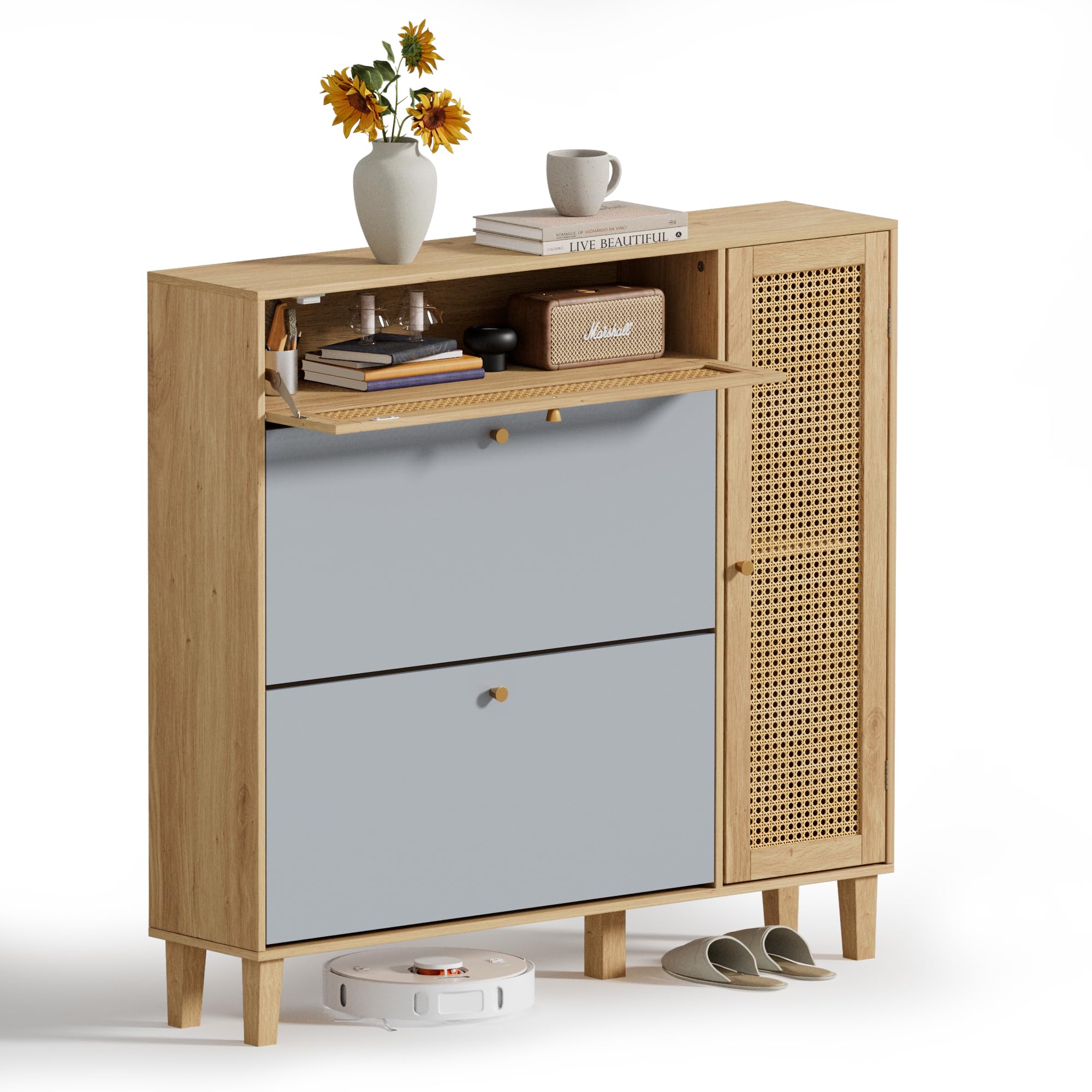 Schuhschrank mit Rattan-Elementen, Grau Aosom.de