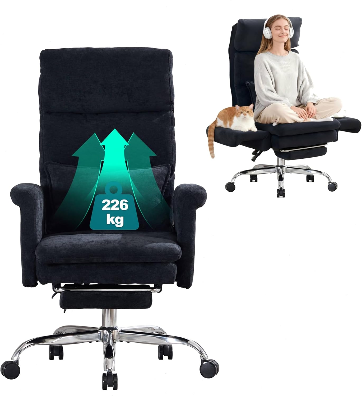 Ergonomischer Bürostuhl mit Fußstütze, Schwarz Aosom.de