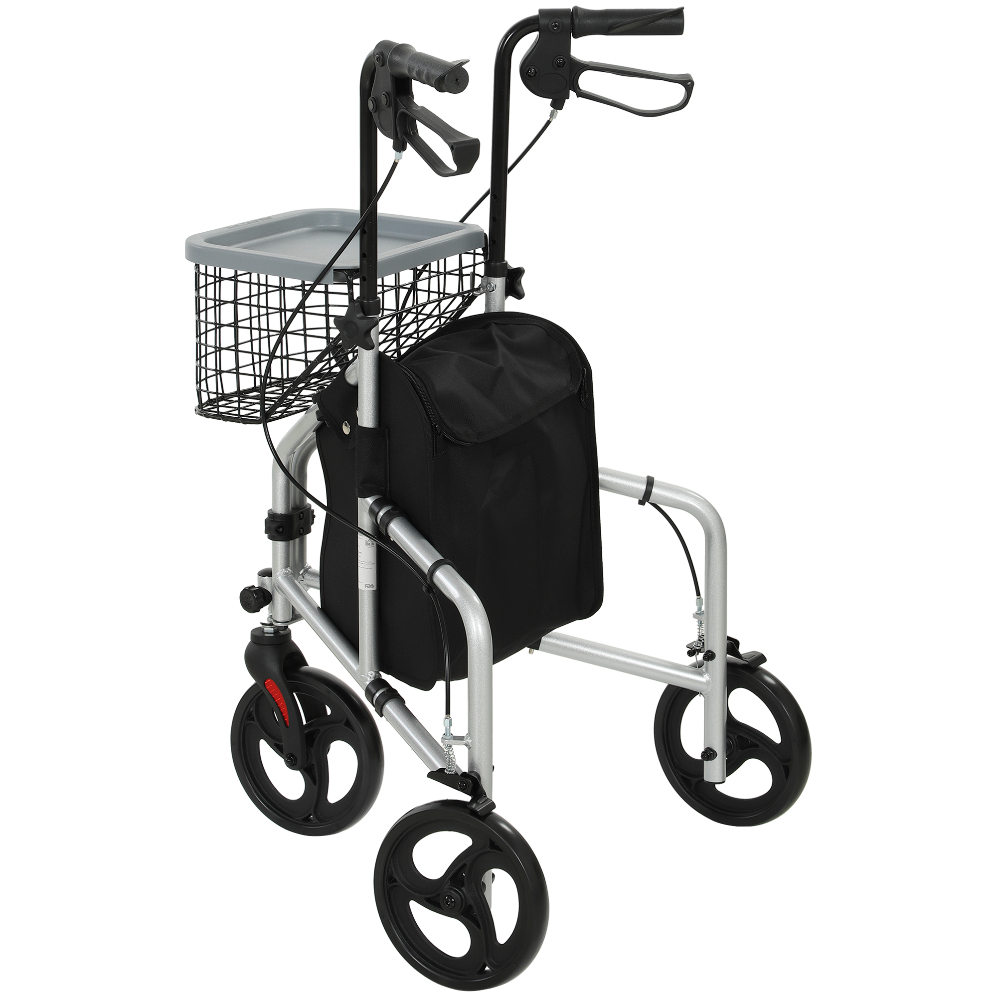 HOMCOM Rolator pliabil ușor pentru seniori cu geantă și coș, 3 roți, 136 kg, argintiu | Aosom Romania