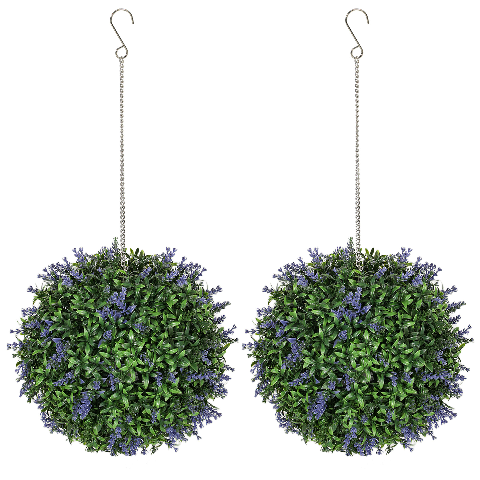HOMCOM Set de 2 bile topiar artificiale, plante decorative false rezistente la UV, Ø 27 cm, violet și verde | Aosom Romania