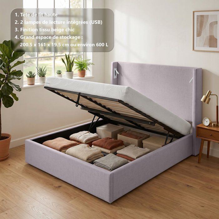 beige bed in fabric (ref. F-OCT-KTSTAN1BEIGE160)