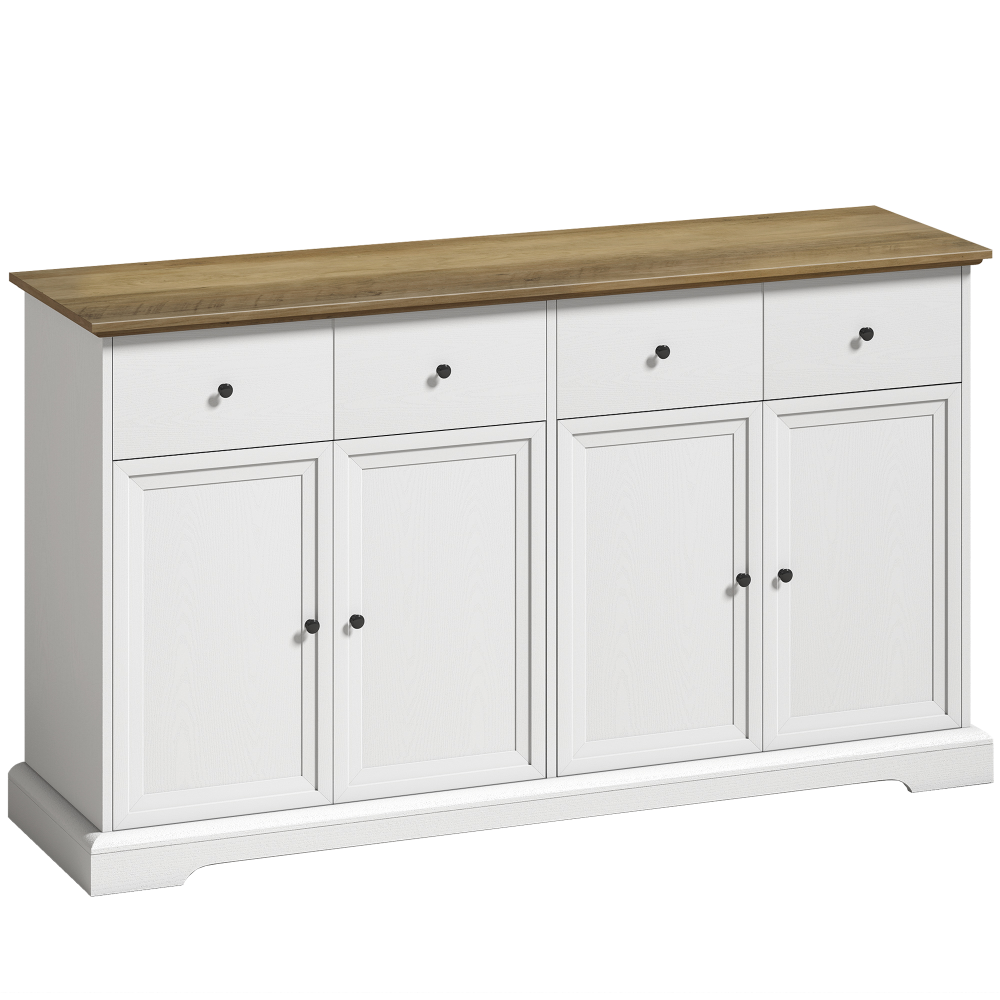 HOMCOM Küchen-Sideboard, Küchenmöbel mit 4 Türen Soft-Close, 2 Schubladen, braune Arbeitsplatte, verstellbare Böden, platzsparend modern für Esszimmer, Flur, Wohnzimmer, 140x39.8x80 cm, Weiß Aosom