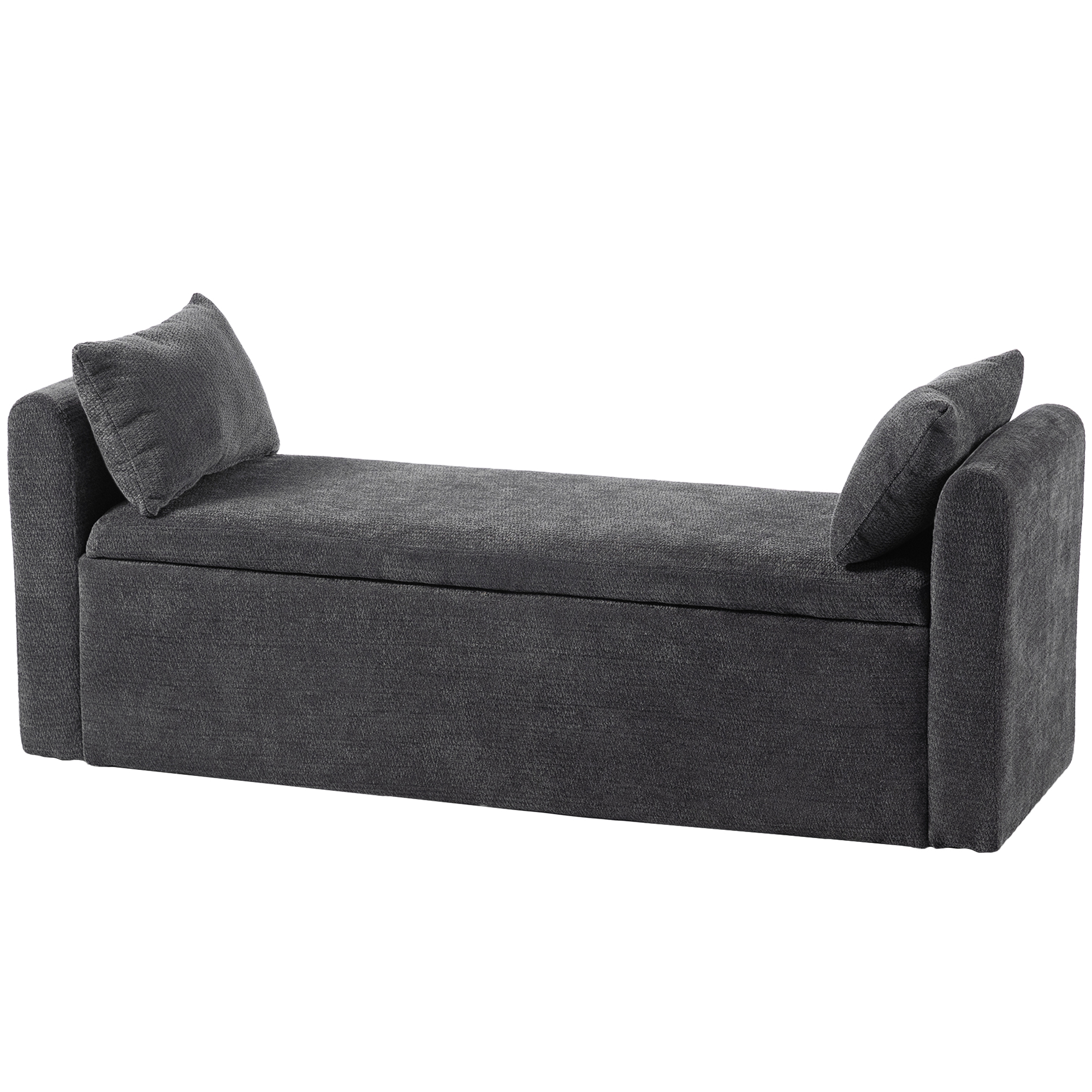 HOMCOM Aufbewahrungsbank, Fußbank fürs Bett, Chenille-Pouf mit Armlehnen und Kissen, hydraulischer Deckel, für Wohnzimmer, Schlafzimmer, Eingangsbereich, Tragkraft 220 kg, 137x45x51 cm, Dunkelgrau Aosom