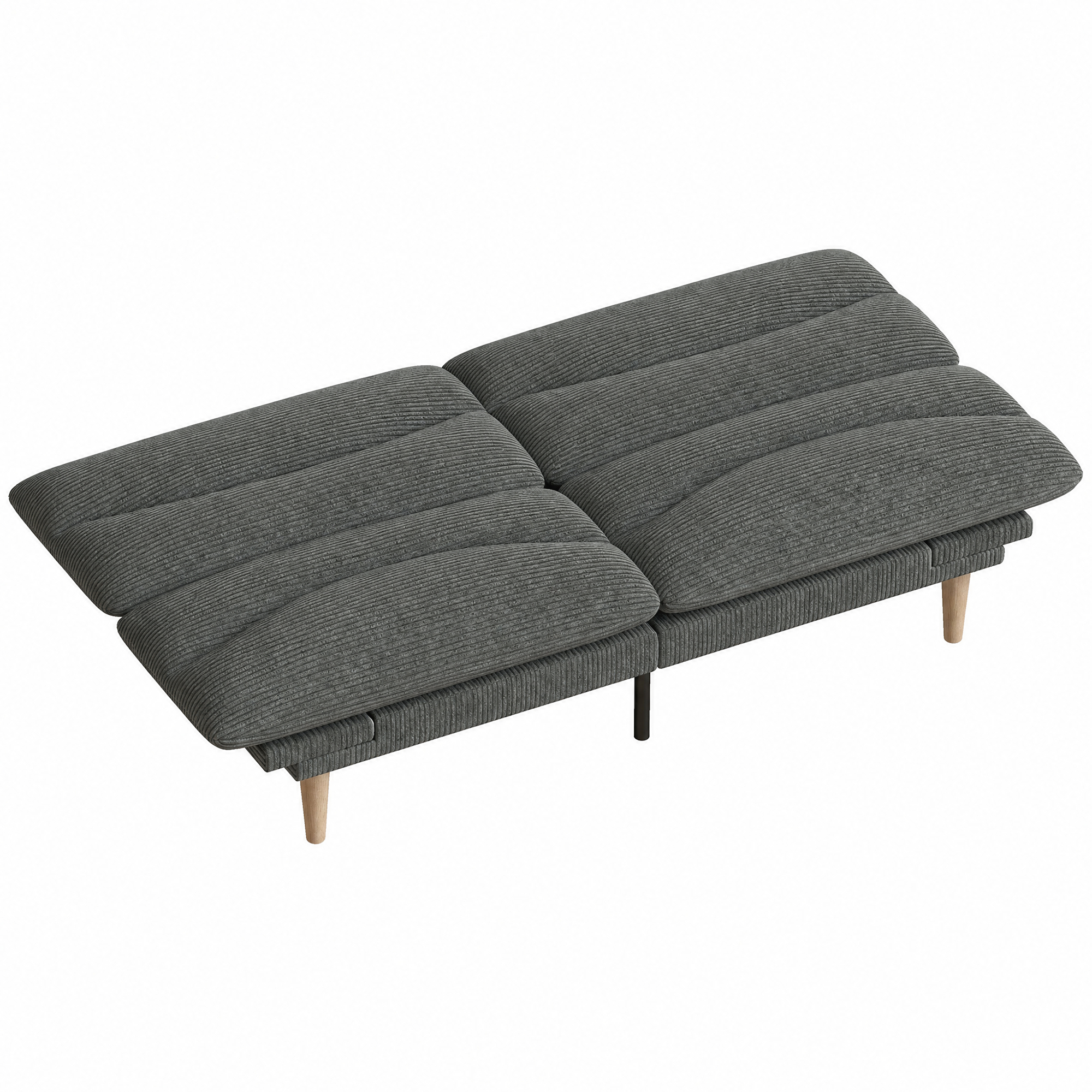 HOMCOM 3-in-1 2-Sitzer-Schlafsofa, Clic-Clac-Schlafsofa aus Kordvelours 193 cm, verstellbare Rückenlehne und Armlehnen, Füße aus Heveaholz, moderner Stil, für Wohnzimmer, Schlafzimmer, kleine Räume, Grau Aosom