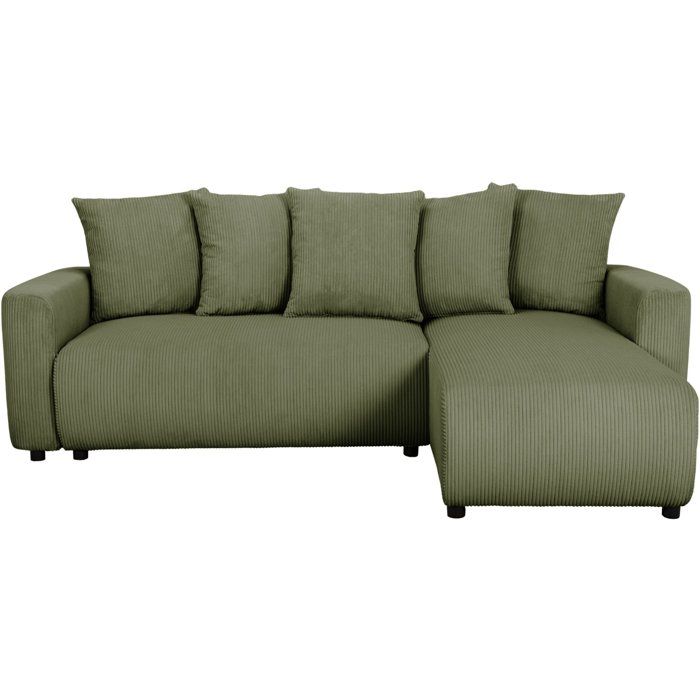 Canapé d'angle convertible réversible - 3 a 4 places - PHARELL 2 - velours côtelé - kaki - coffre de rangement - L233 x P159 x H89 c