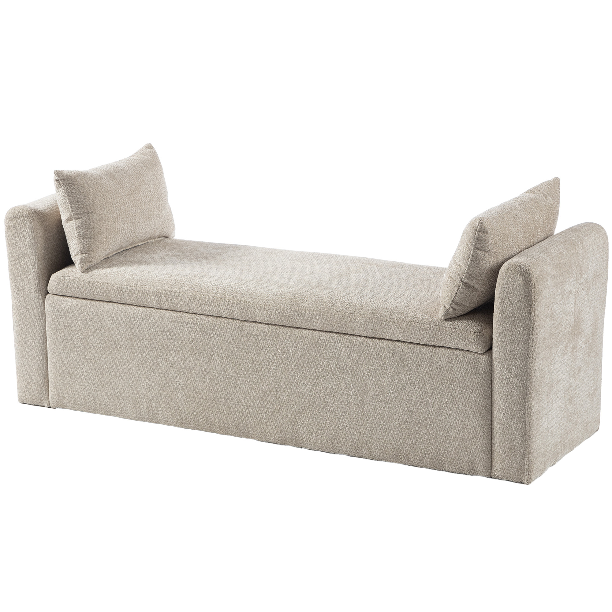 HOMCOM Aufbewahrungsbank Pouf Stauraum Groß 137x45x51cm, Gepolsterte Sitzfläche 2 Personen, Chenille-Stauraumbank, Armlehnen, 2 Kissen, 220kg, für Schlafzimmer, Wohnzimmer, Beige Aosom