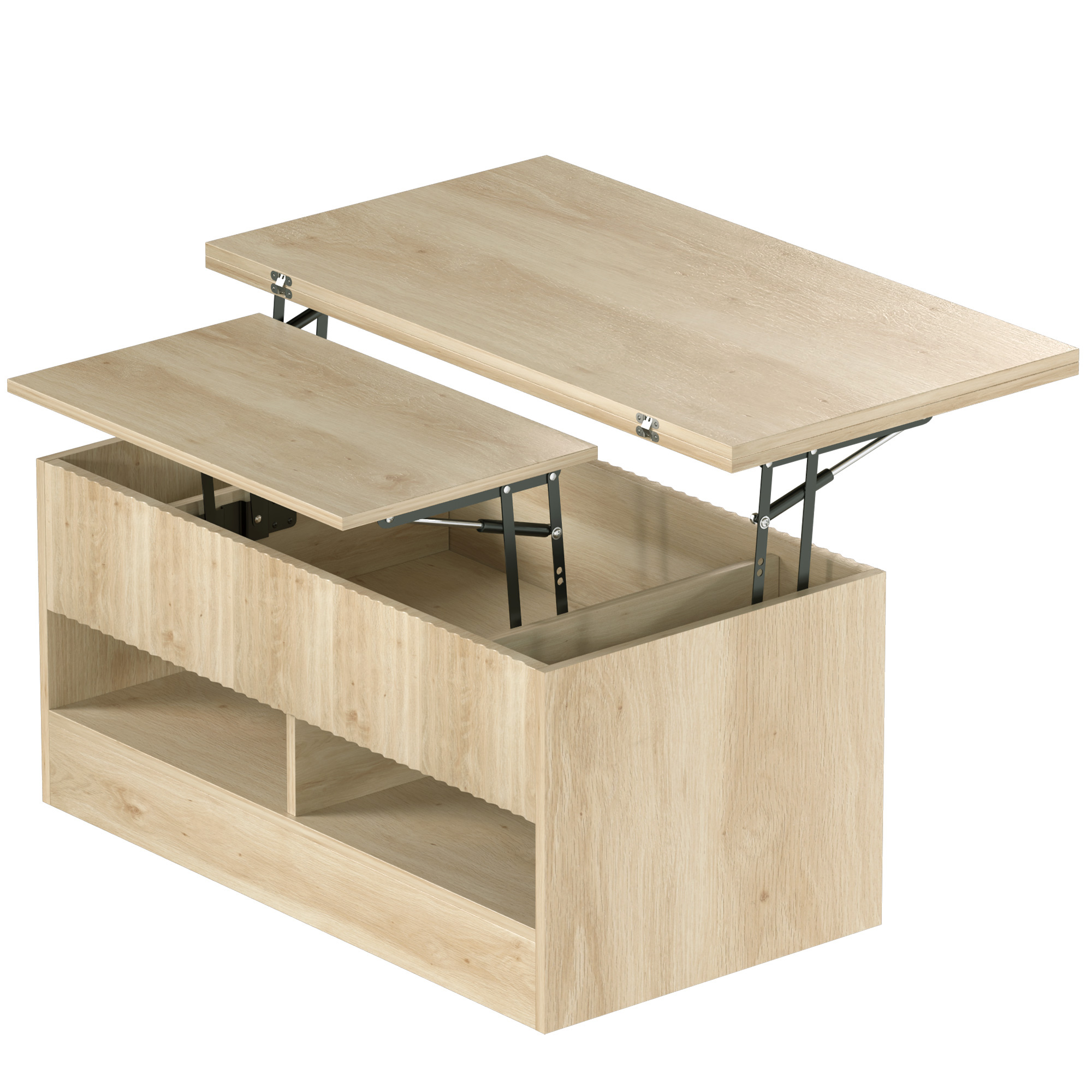 HOMCOM Masă de cafea rabatabilă și extensibilă cu depozitare, Masă de living, Fațadă canelată, 90x100x57,5cm, Stejar | Aosom Romania