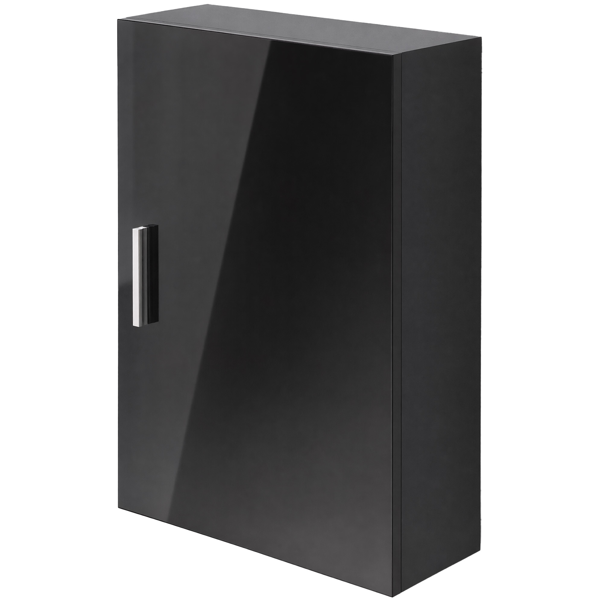 HOMCOM Wandschrank fürs Bad mit Tür, Hängeschrank mit 3 Ablagen, 2 aus gehärtetem Glas verstellbar in 3 Stufen, Hängender Badschrank aus Spanplatte, 40x15x55 cm, Schwarz Hochglanz Aosom