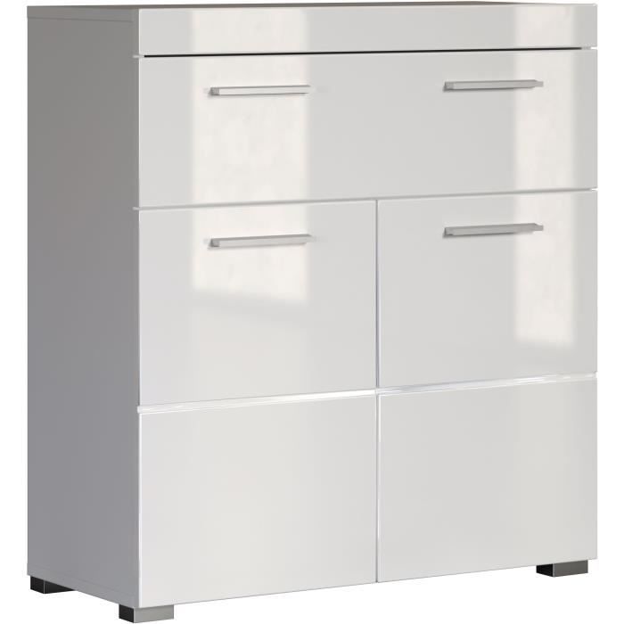 Non Communiqué Blanc Meuble Bas De Salle De Bain 2 Portes 1 Tiroir Brillant Kelia 73 Cm - Image 4