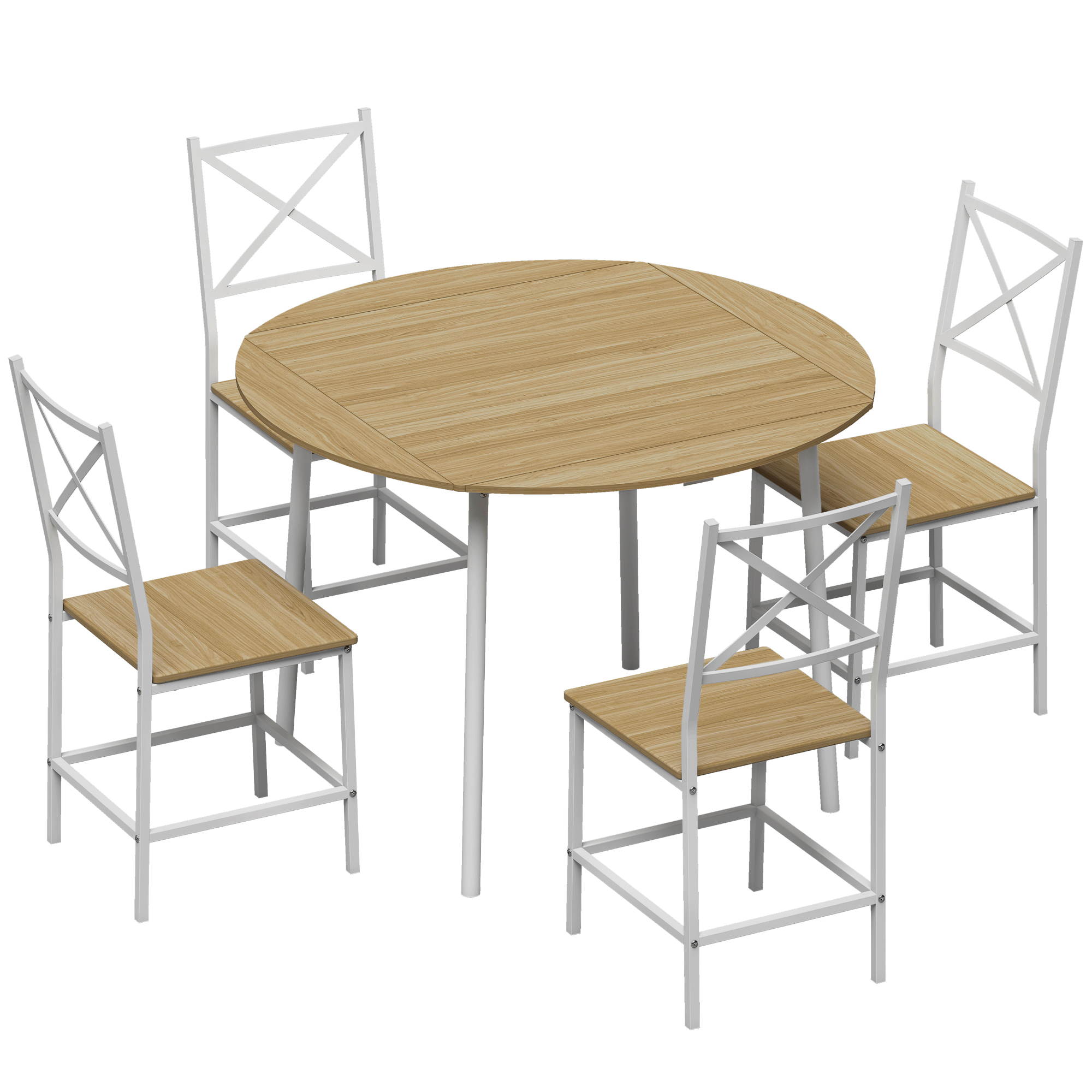 HOMCOM Esszimmer-Set mit 4 Stühlen, klappbarer Küchentisch 105 cm mit stapelbaren Stühlen für 4 Personen, Landhausstil, Stahlgestell, für Wohnzimmer, kleiner Raum, Eiche und Weiß Aosom