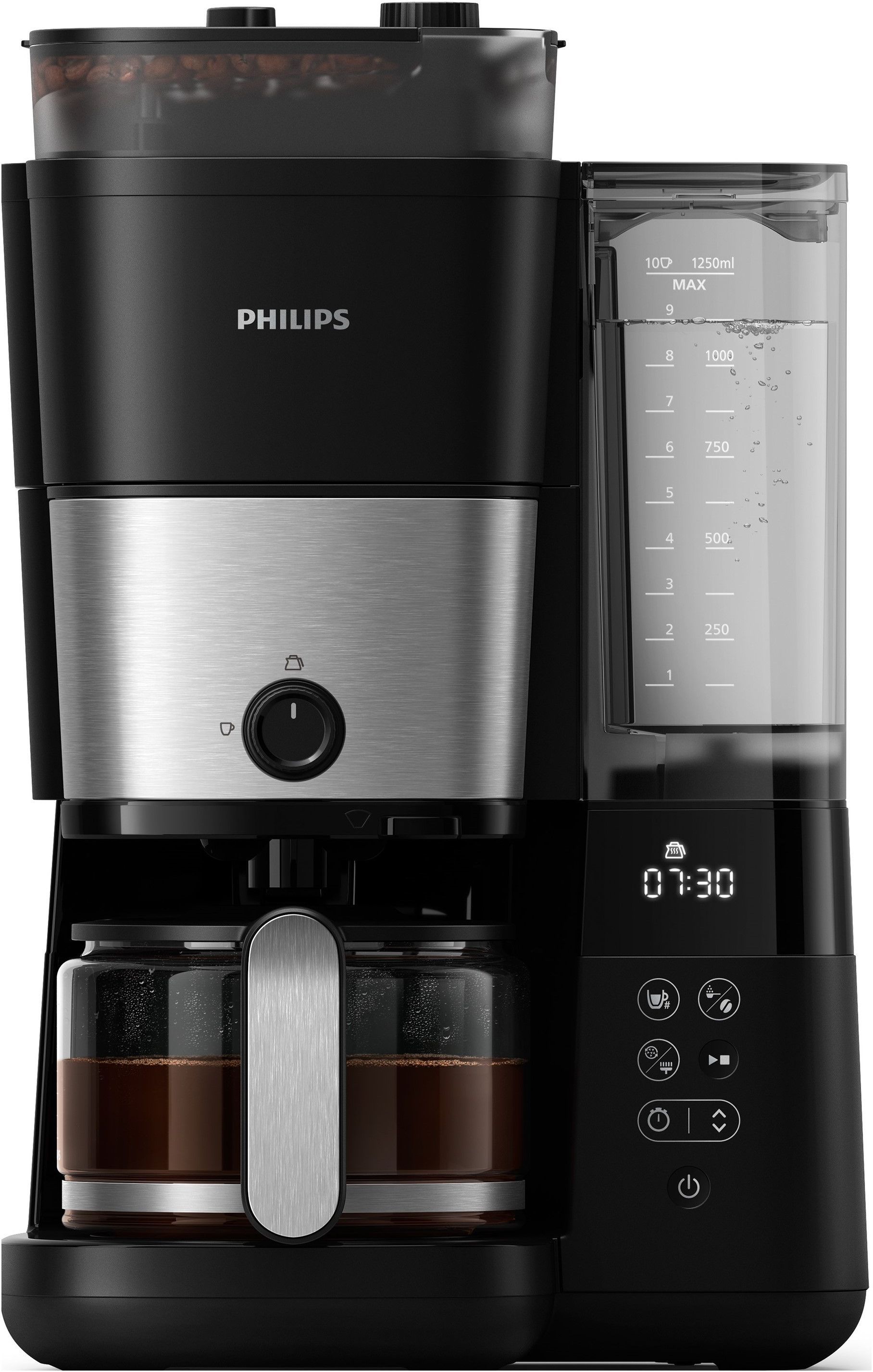 Philips Noir/Argent Cafetiere Filtre Avec Broyeur Intégré - Hd7888/01 - Jusqu'a 10 Tasses - 1,25 L - Image 7