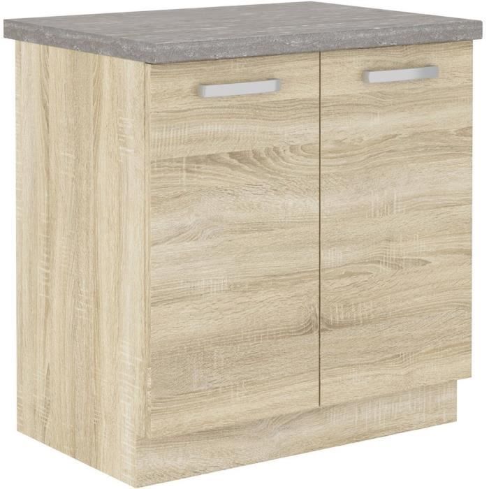 GENERIQUE - Meuble bas de cuisine - LASSEN - 2 portes - Chêne - 80 x 51,6 x 82 cm - Image 4