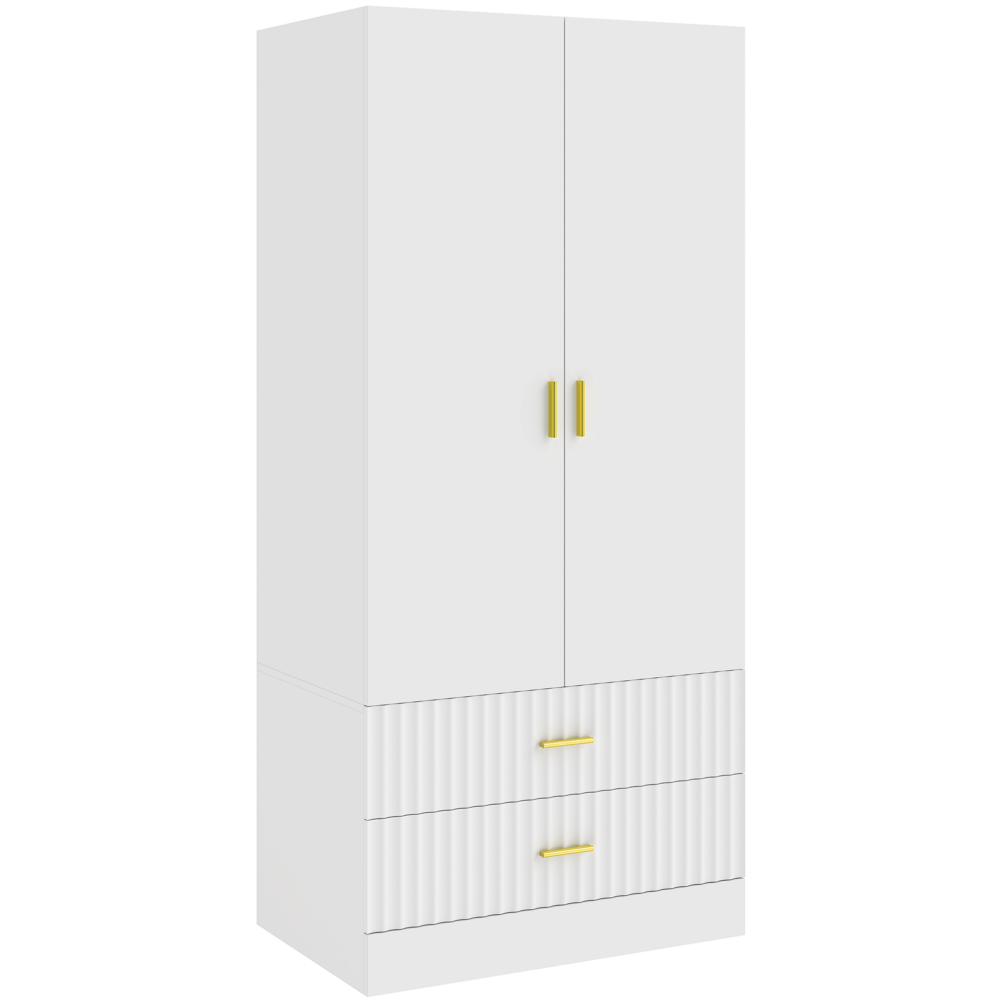 HOMCOM Kleiderschrank mit 2 Türen, 2 geriffelten Schubladen und Kleiderstange, Moderner Kleiderschrank fürs Schlafzimmer, 78 x 50 x 170 cm, Weiß Aosom