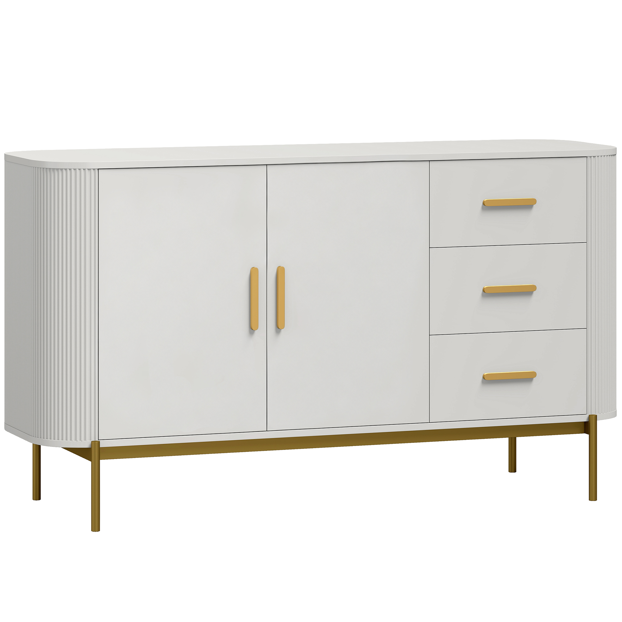 HOMCOM Comodă, dulap de bucătărie 140 cm în design modern canelat cu 3 sertare, poliță reglabilă și picioare metalice | Aosom Romania
