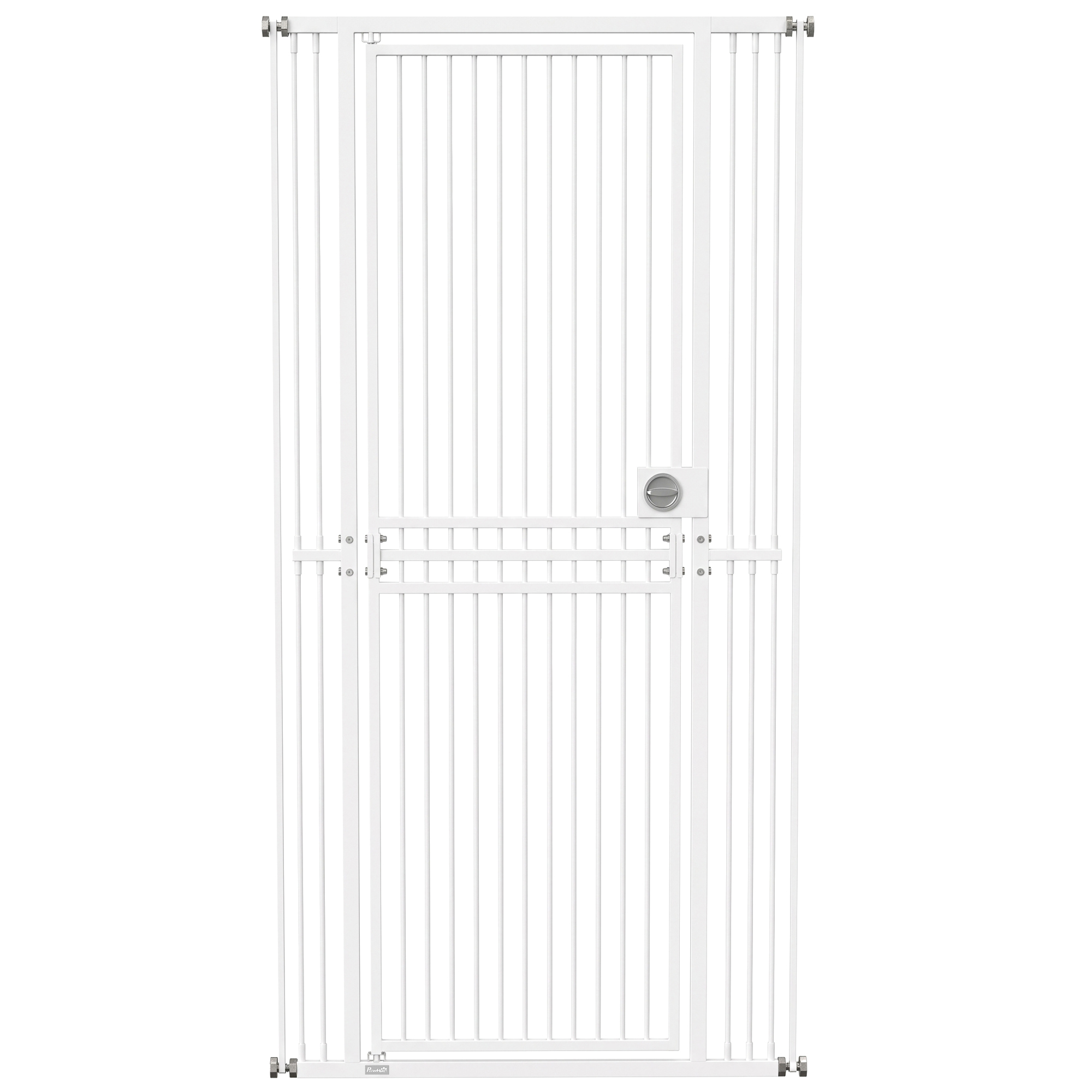 PawHut Sicherheitsgitter für Hunde & Katzen 198 cm hoch, erweiterbar 74–100 cm, extra schmaler Abstand 3,5 cm, Druckmontage für Treppen und Türen, manueller Verschluss, Weiß Aosom