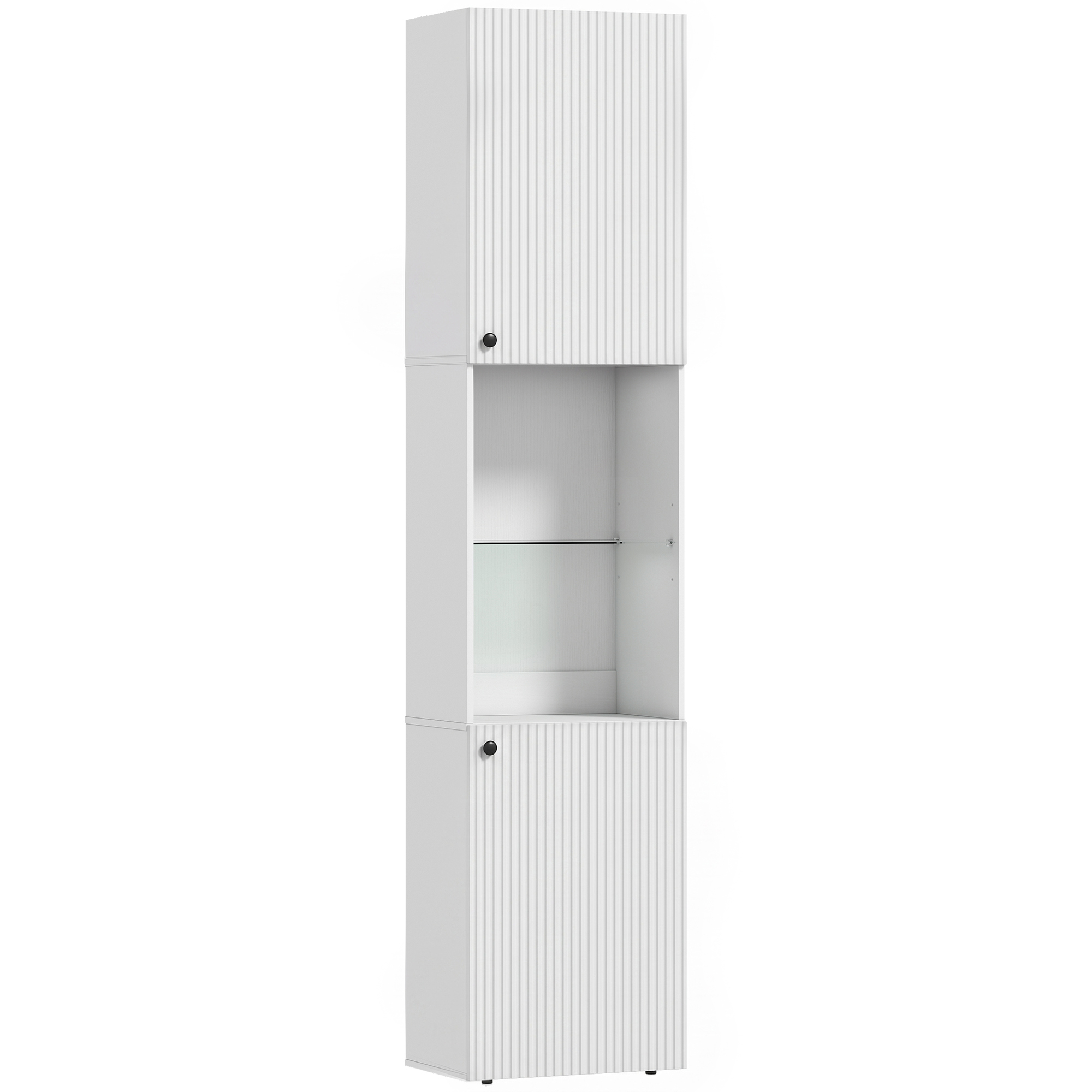 HOMCOM Hoher Badschrank, schmale 6-stufige Säule mit 2 Türen, Einlegeboden aus gehärtetem Glas, verstellbare Einlegeböden, 40x31x182 cm, Weiß Aosom