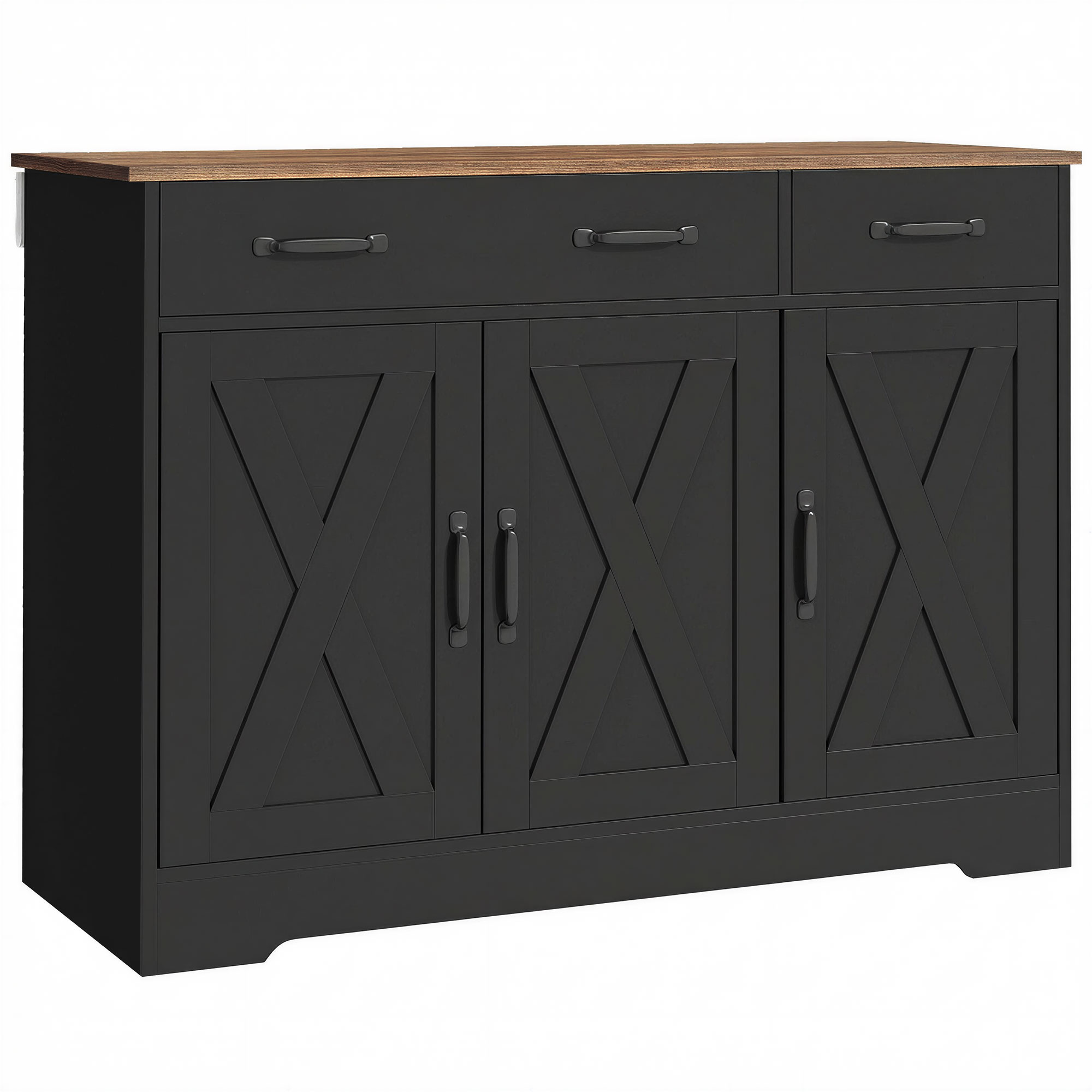 HOMCOM Bufet bucătărie, mobilier de depozitare cu 3 uși tip hambar, 2 sertare și polițe reglabile, 108 x 40 x 81 cm, negru | Aosom Romania