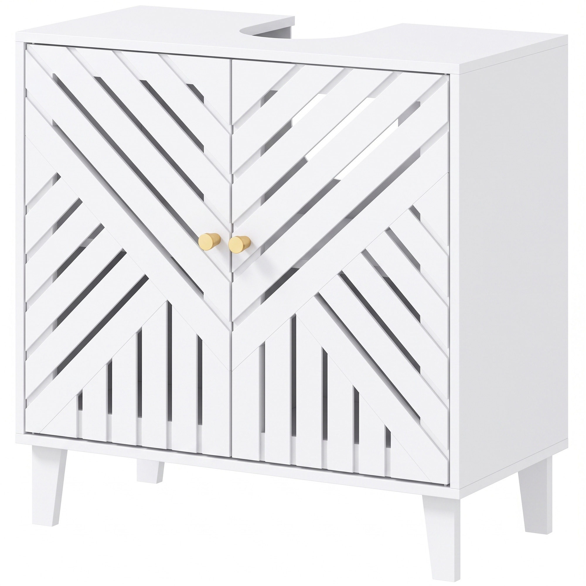 HOMCOM Mobilier sub lavoar din bambus cu 2 uși, lamele și raft reglabil pentru lavoar fără piedestal 60x30x60 cm Alb | Aosom Romania
