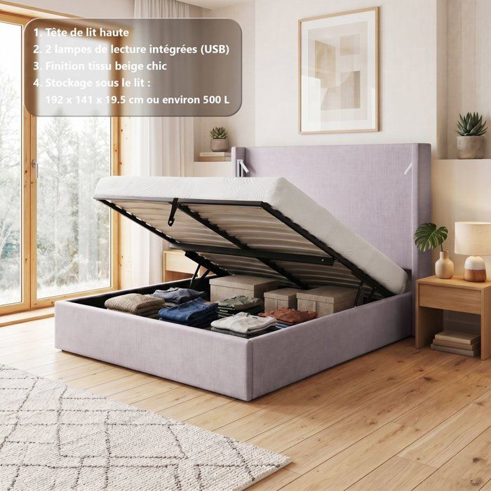 beige bed in fabric (ref. F-OCT-KTSTAN1BEIGE140)