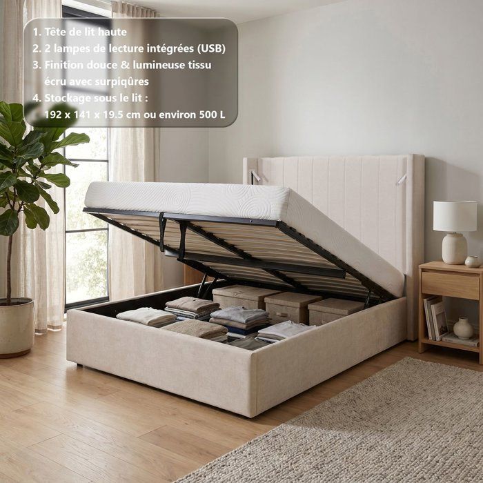 off-white bed in fabric (ref. F-OCT-KTSTAN3WH140)