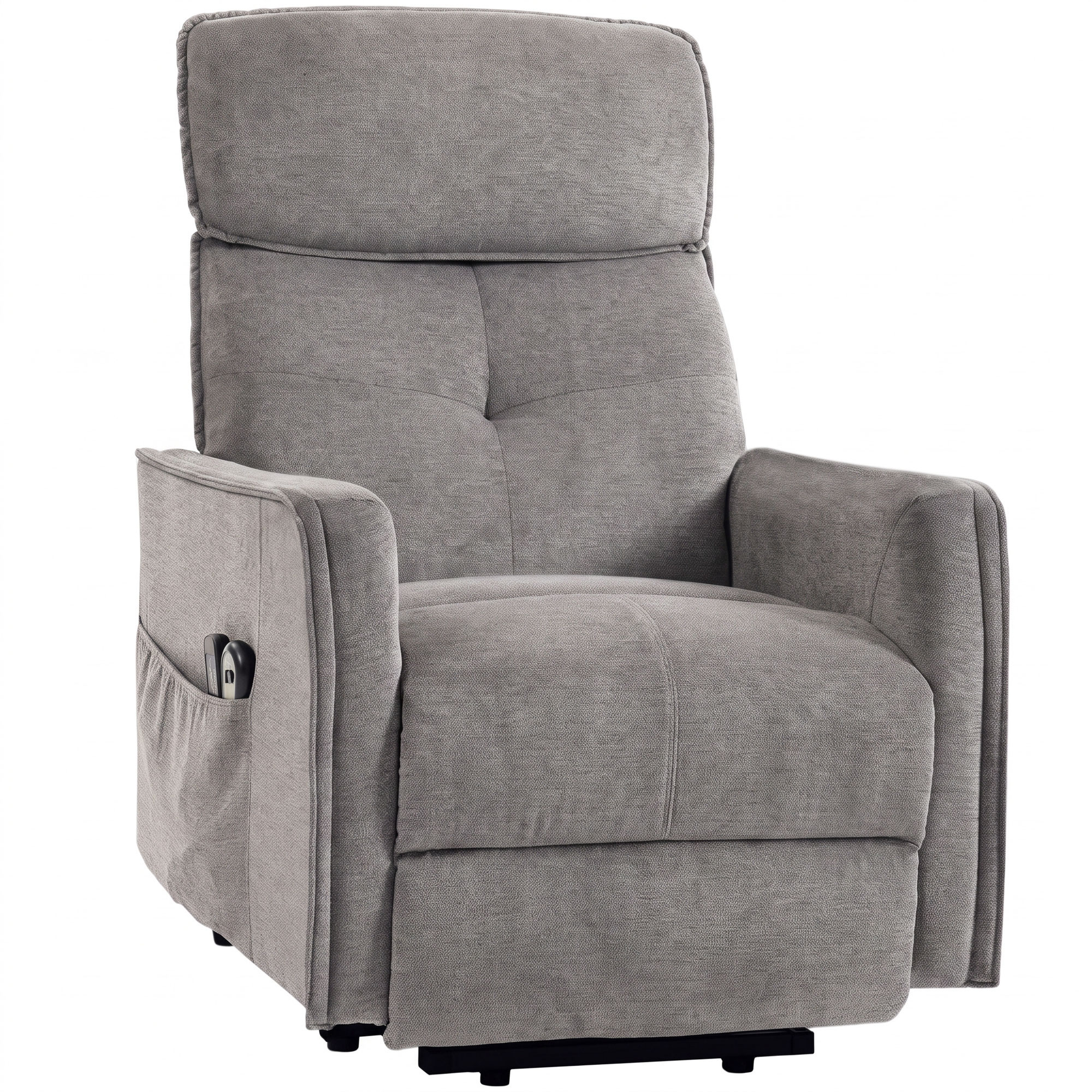 HOMCOM Elektrischer Relaxsessel mit Aufstehhilfe für Senioren, 2 Vibrations-Massagepunkte, Aufstehsessel, Sitz mit Federn, Gepolsterte hohe Rückenlehne, Seitentaschen, Fußstütze, Chenille, Grau Aosom