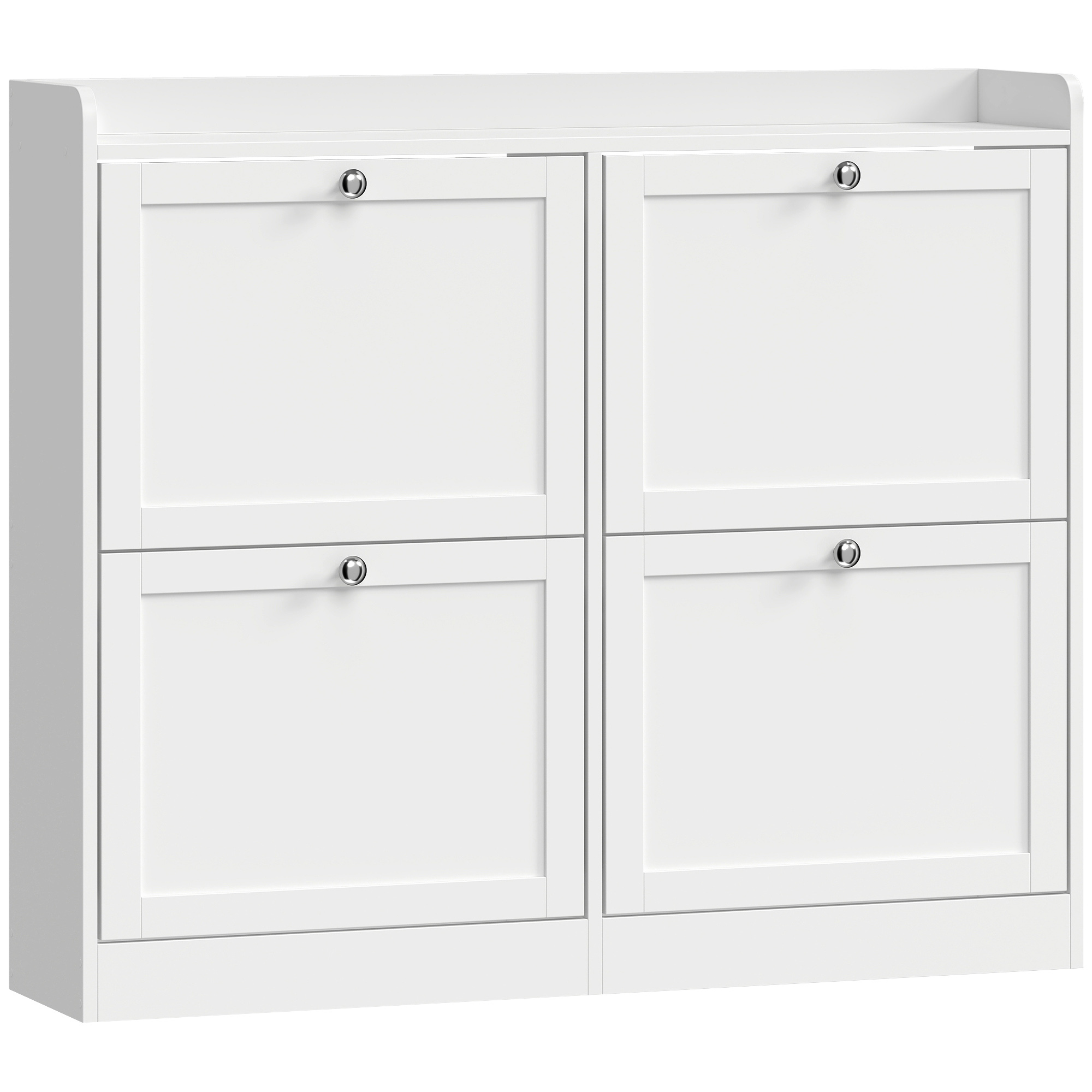 HOMCOM Schuhschrank für 16 Paar, schmaler Schuhschrank mit 4 Klappfächern, verstellbare Einlegeböden und Oberplatte, moderner Stil, für Flur und Eingangsbereich, 105 x 24 x 89,5 cm, Weiß Aosom