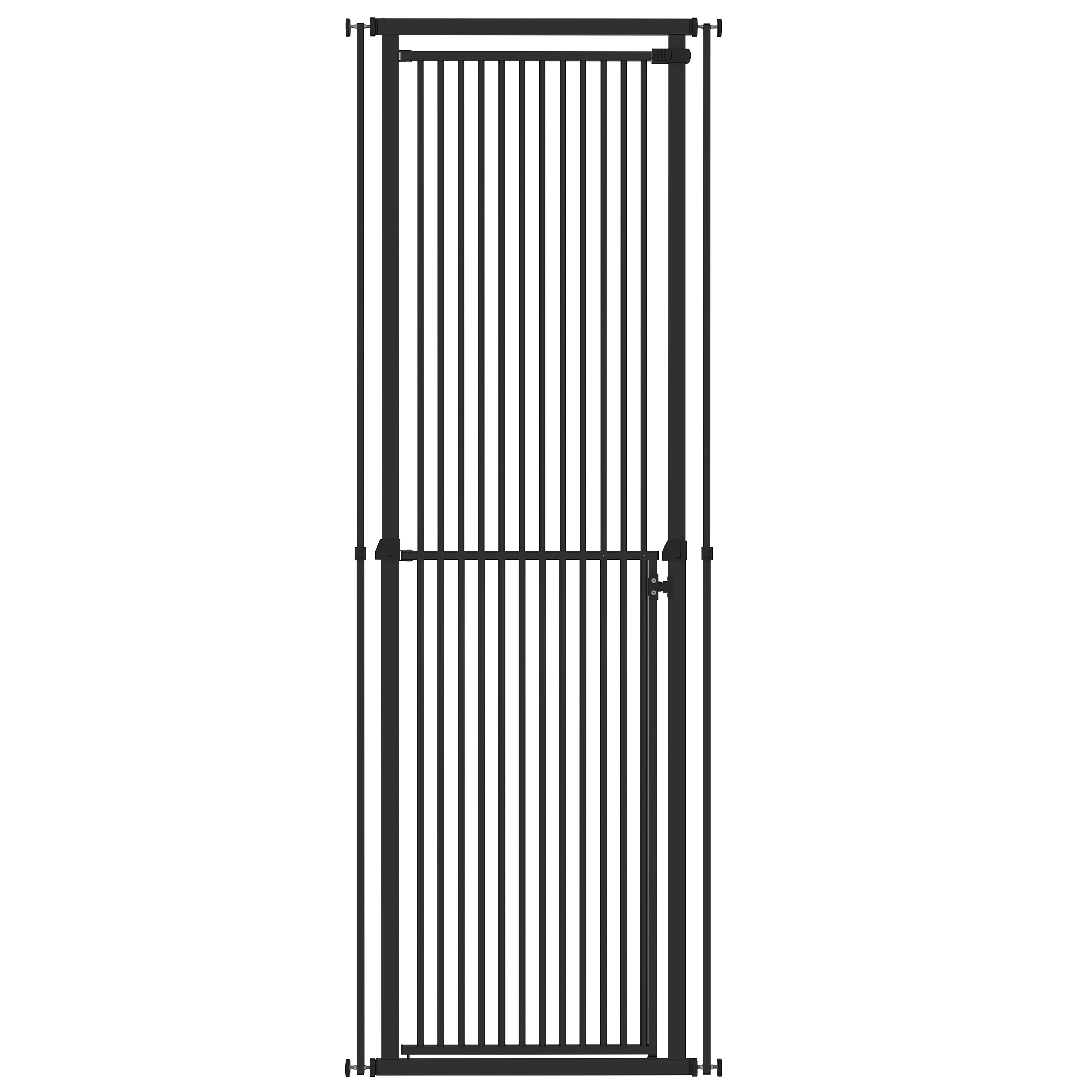 PawHut Sicherheitsgitter für Hunde & Katzen hoch 112-200 cm, erweiterbar 76-85 cm, Kindersicherung, extra schmaler Abstand 3.5cm, Druckmontage, Treppen & Türen, manuelle Verriegelung, Schwarz Aosom