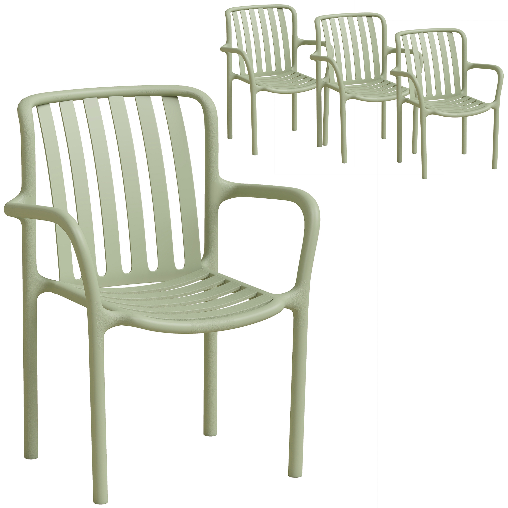 HOMCOM 4er-Set Esszimmerstühle, stapelbare Küchenstühle aus PP mit geschwungener Latten-Rückenlehne und Armlehnen, moderner Stil, keine Montage erforderlich, für Esszimmer, Wohnzimmer, Schlafzimmer, Grün Aosom