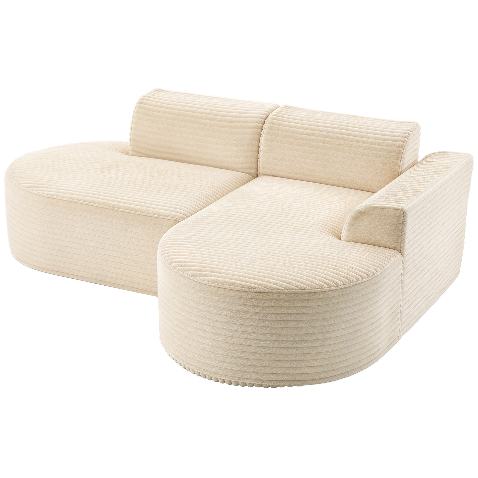 HOMCOM Ecksofa 3-Sitzer 205 cm Cordvelours, vakuumkomprimiertes geschwungenes L‑förmiges Sofa, Chaiselongue, Tiefe Sitzfläche, breite Armlehnen, dicke Polsterung, ohne Montage, für Wohnzimmer, Büro, Beige Aosom