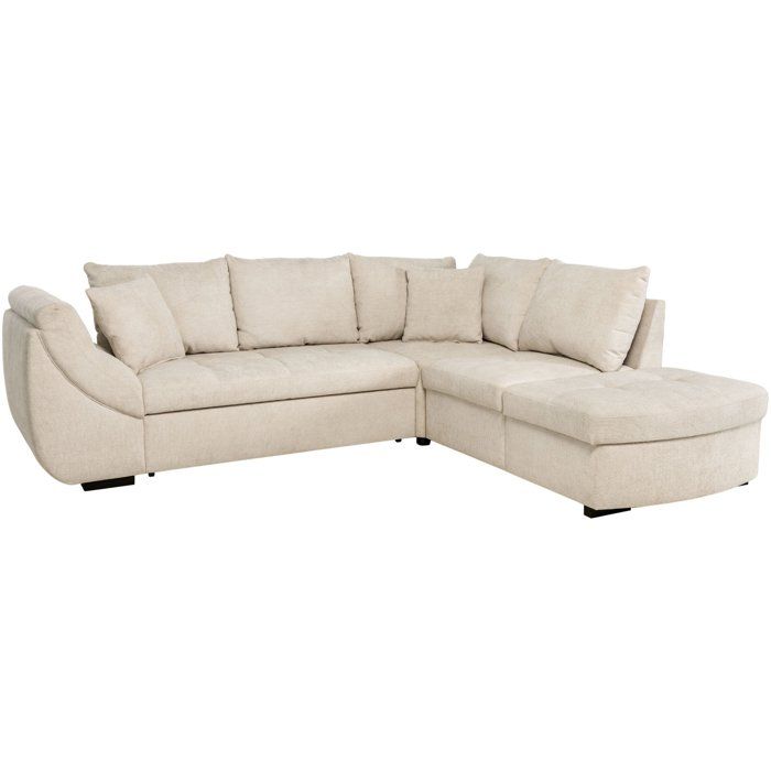 Canapé d'angle convertible réversible - 4 a 5 places - CALVIN - Tissu chenille Perle - Coffre
